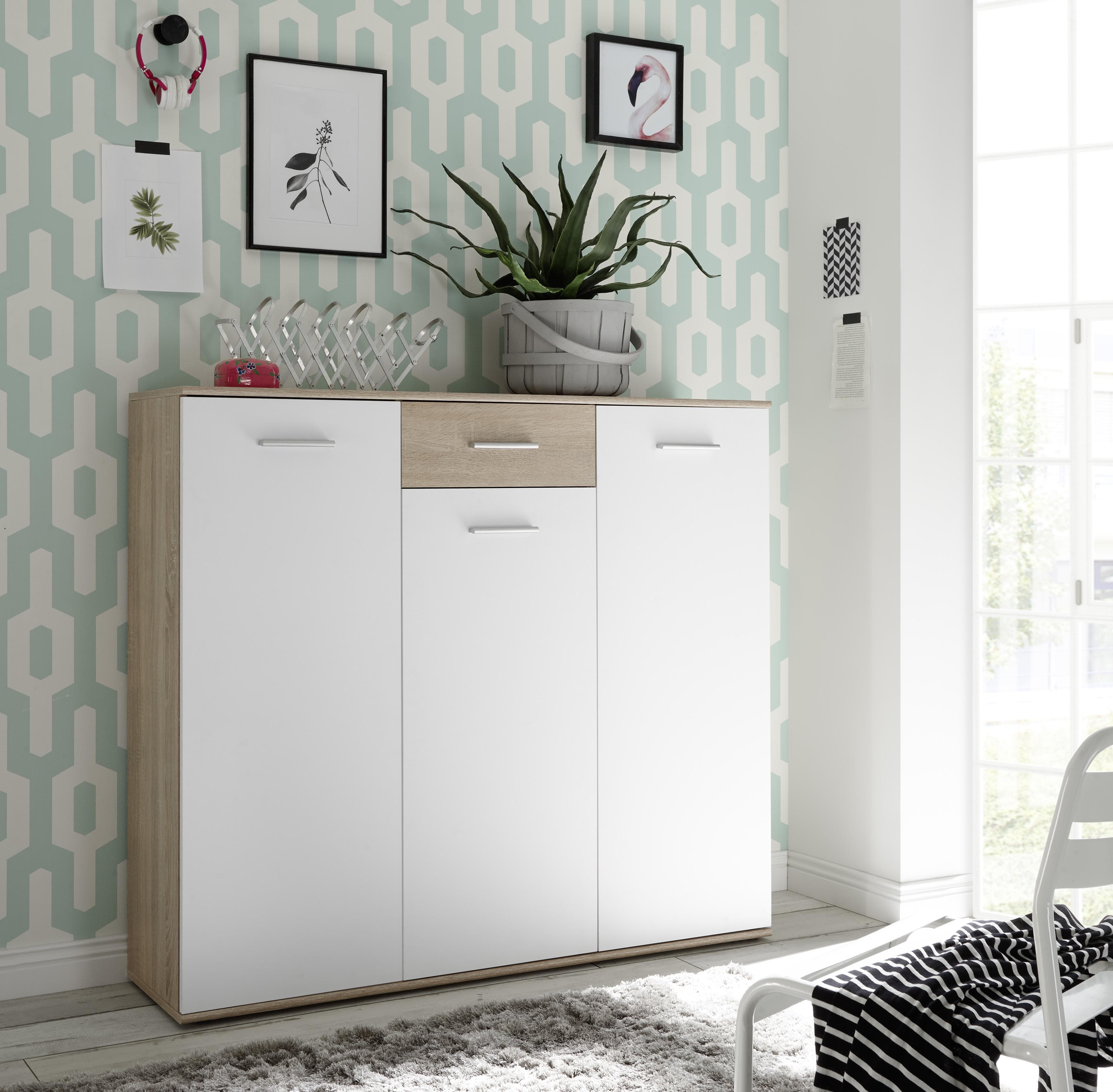 HBZ Manolo Schuhschrank Weiß Matt Eiche Sonoma 3 Türen