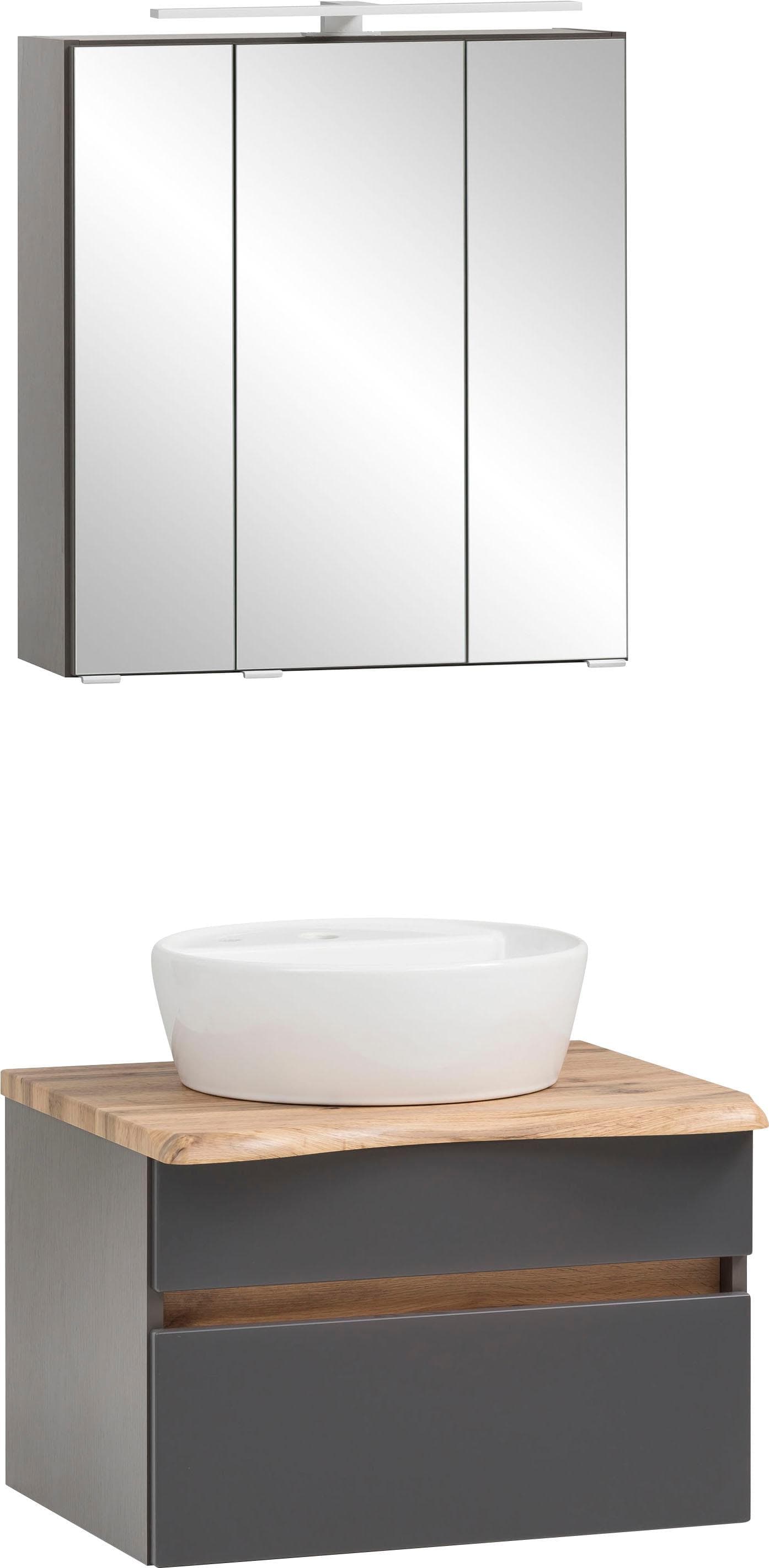 Welltime Badmöbel-Set Lienz: Matt Grau MDF mit Spiegelschrank & Waschtisch
