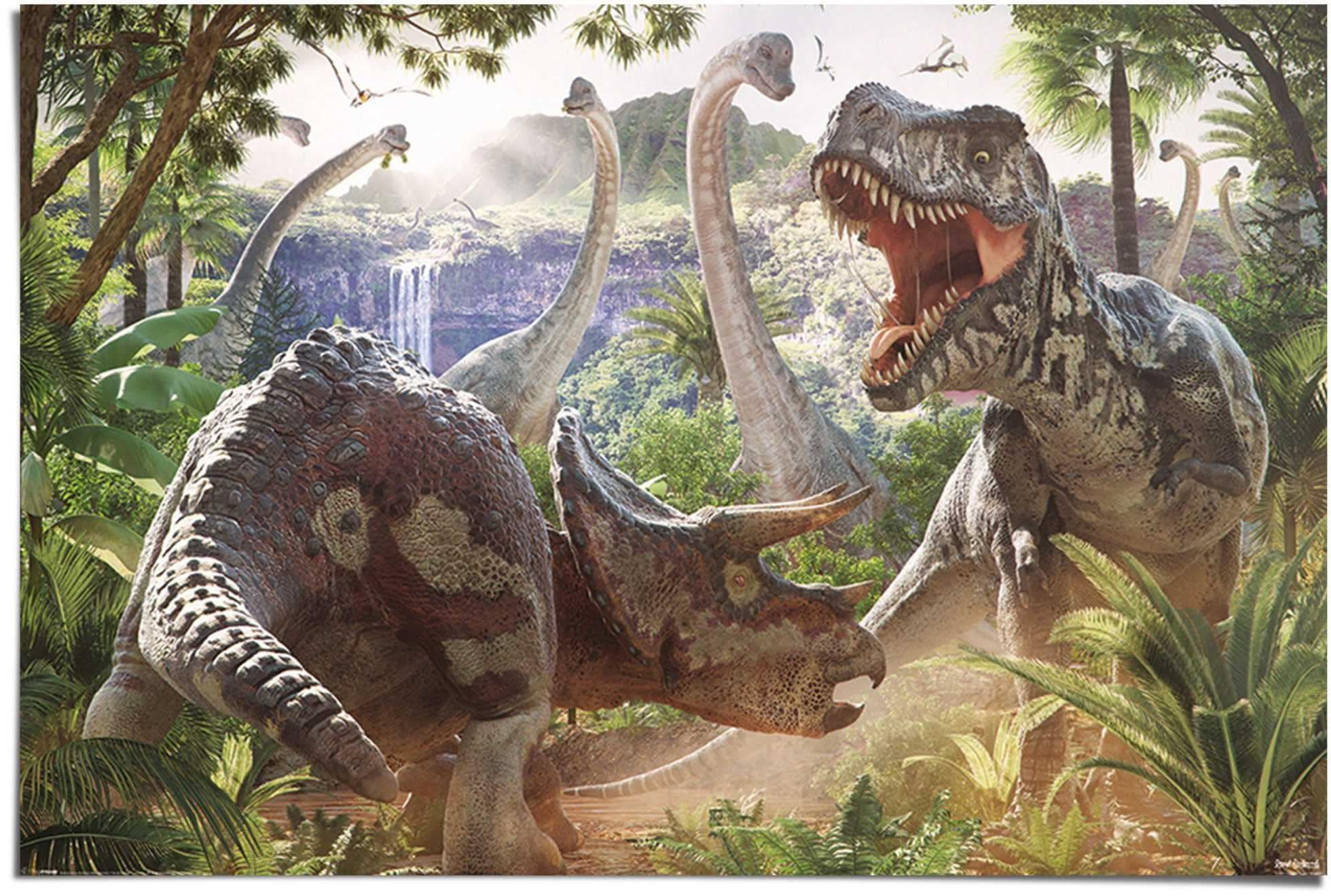 Reinders Poster Kampf der Dinosaurier Grün Maxi Format