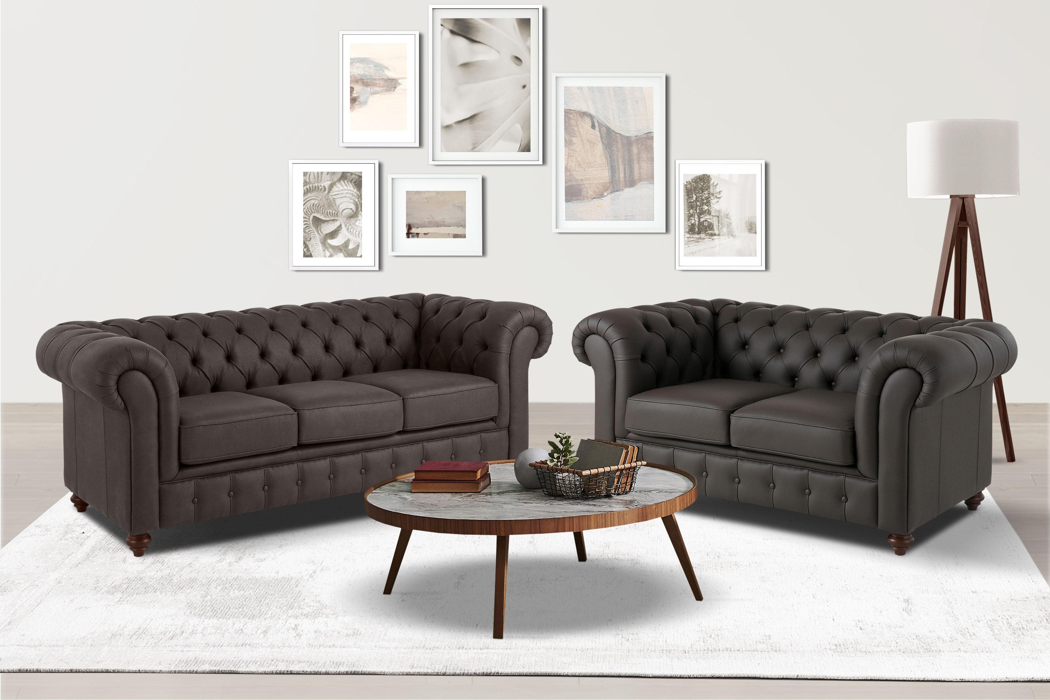Home Affaire Chesterfield Sitzgruppe Dunkelbraun NaturLEDER® 5-tlg.
