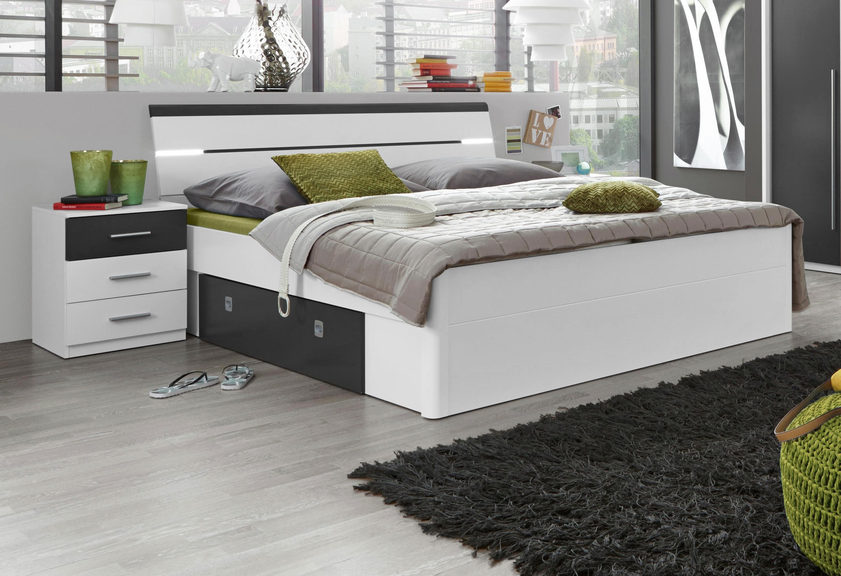 Schlafzimmer Set mit Bett, 2 Nachttischen & Schubladen