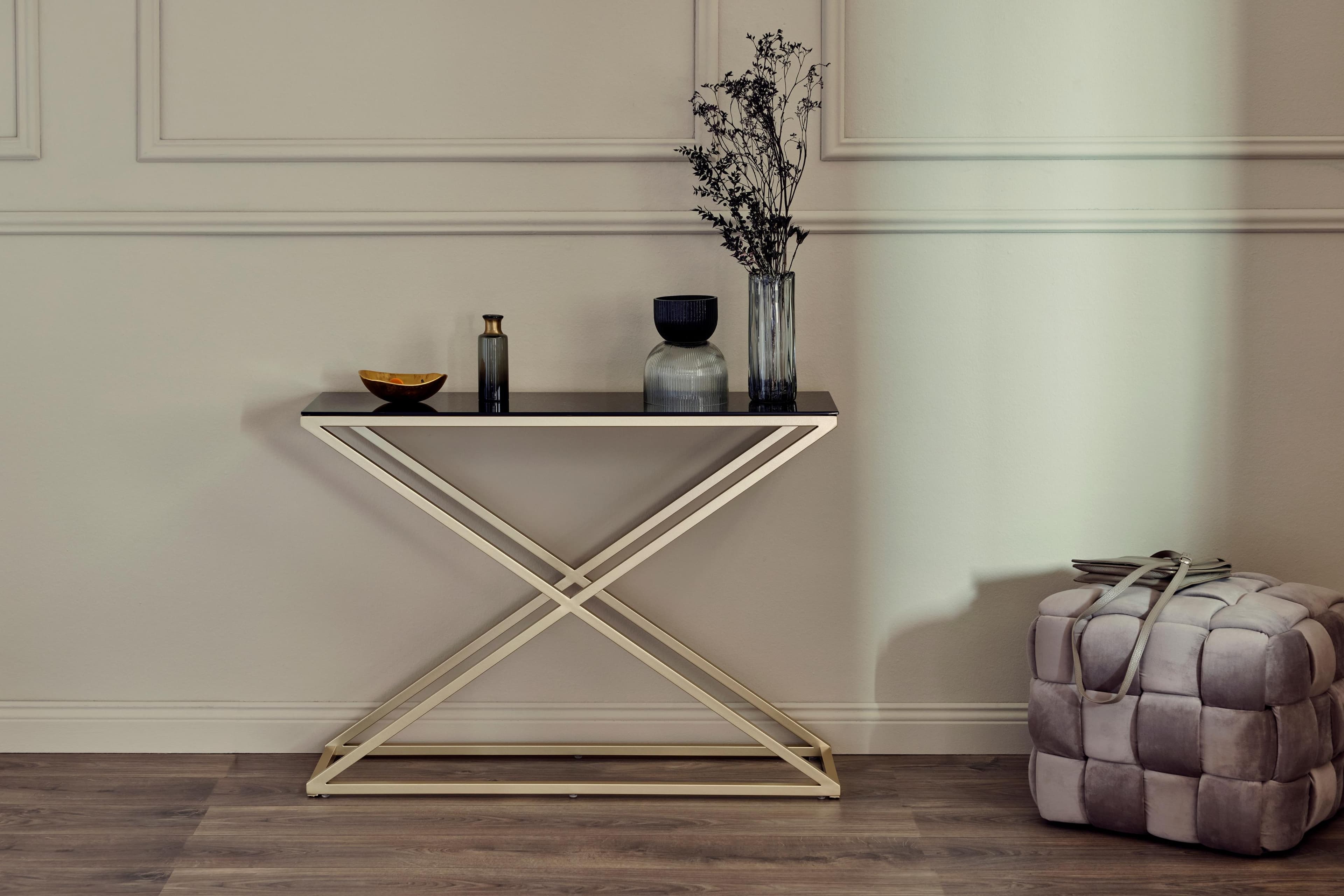 JAHNKE Konsolentisch XTRA CONSOLE Gold Schwarzglas