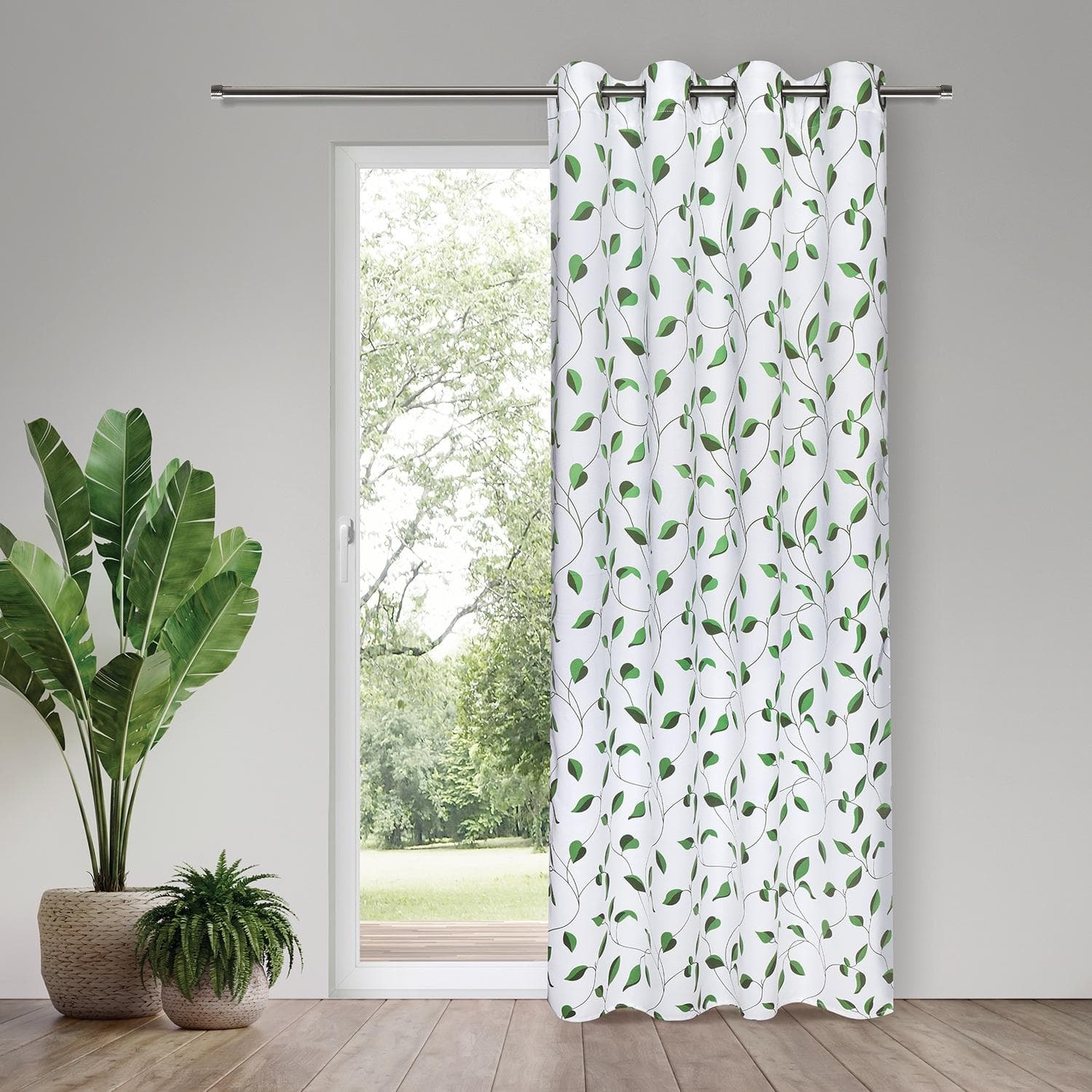 GERSTER Vorhang Abby Grün Weiß Ösenschal 145x245 cm Polyester