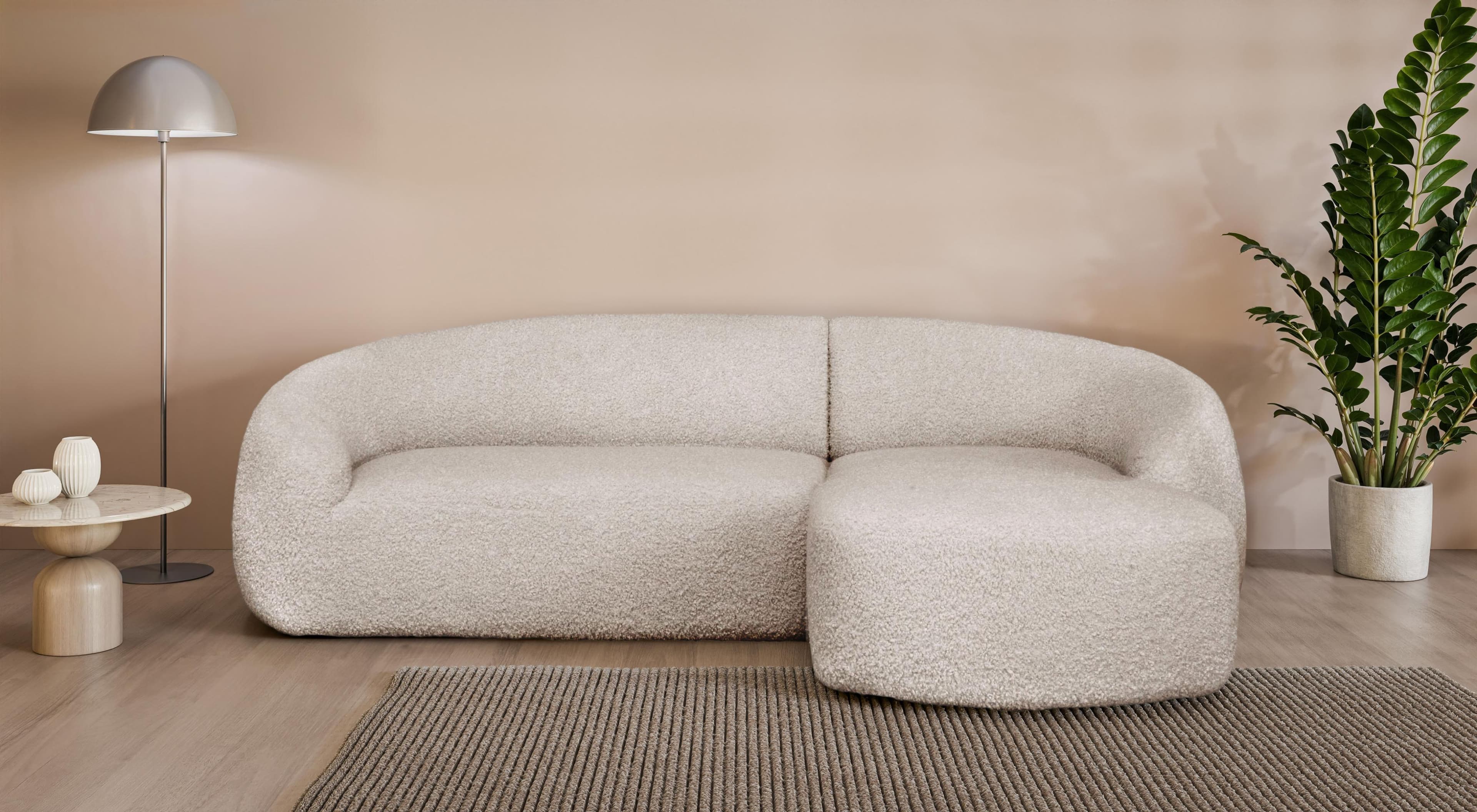 LeGer Home Ecksofa YANI L-Form Beige Bouclé Recamiere