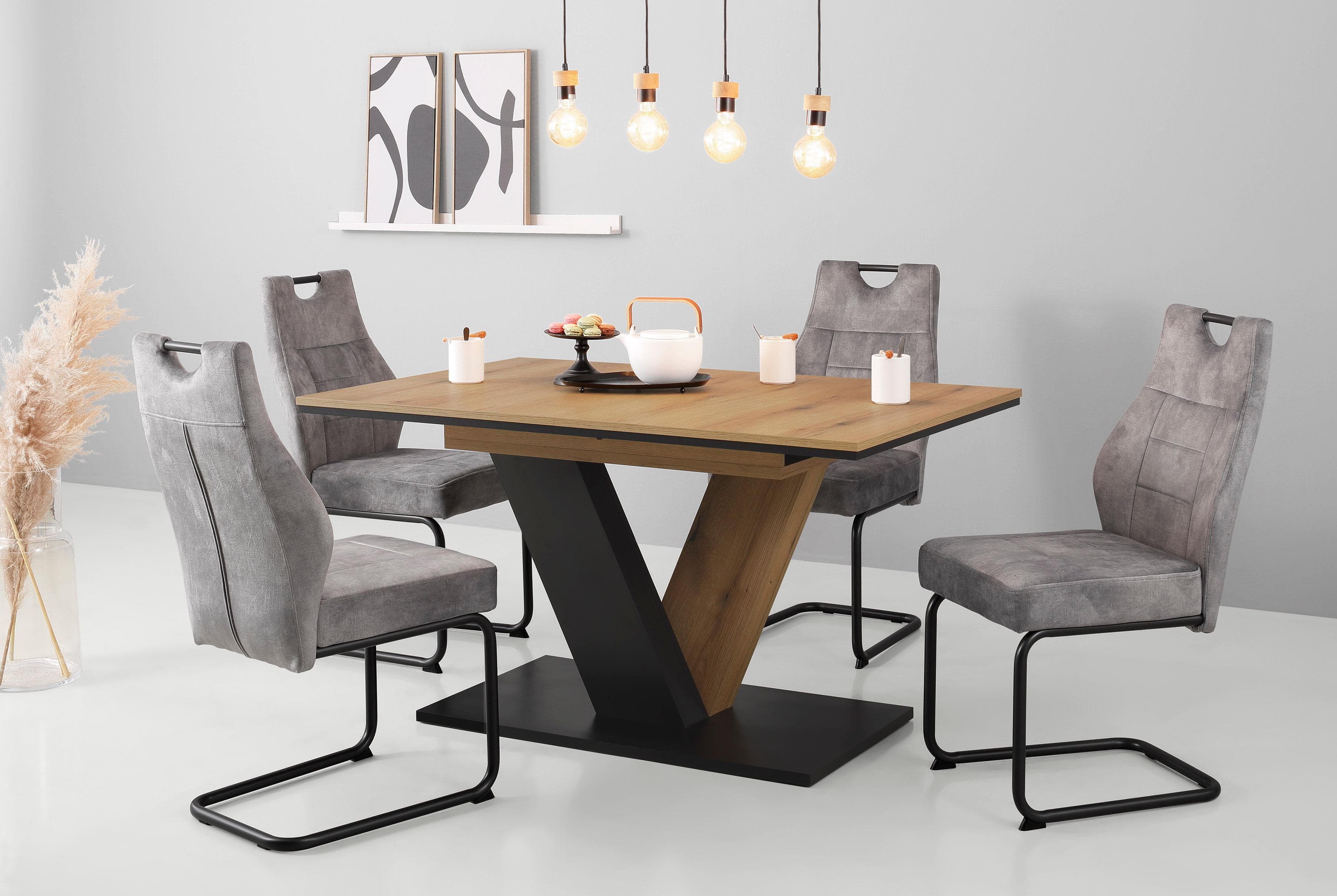 HELA Essgruppe mit ausziehbarem Tisch und 4 Stühlen Grau Vintage Silber