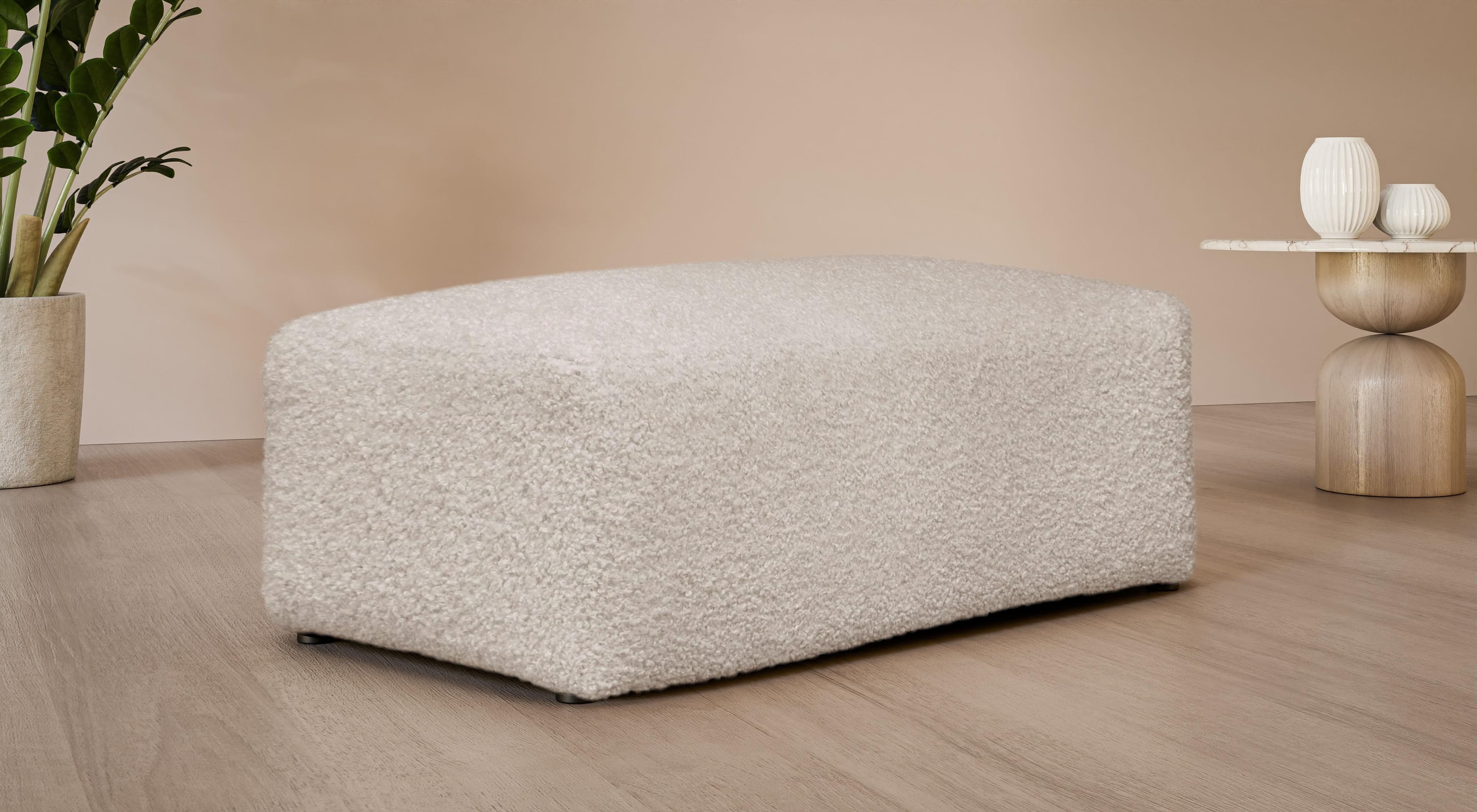 LeGer Home Polsterhocker YANI Beige mit Wellenunterfederung