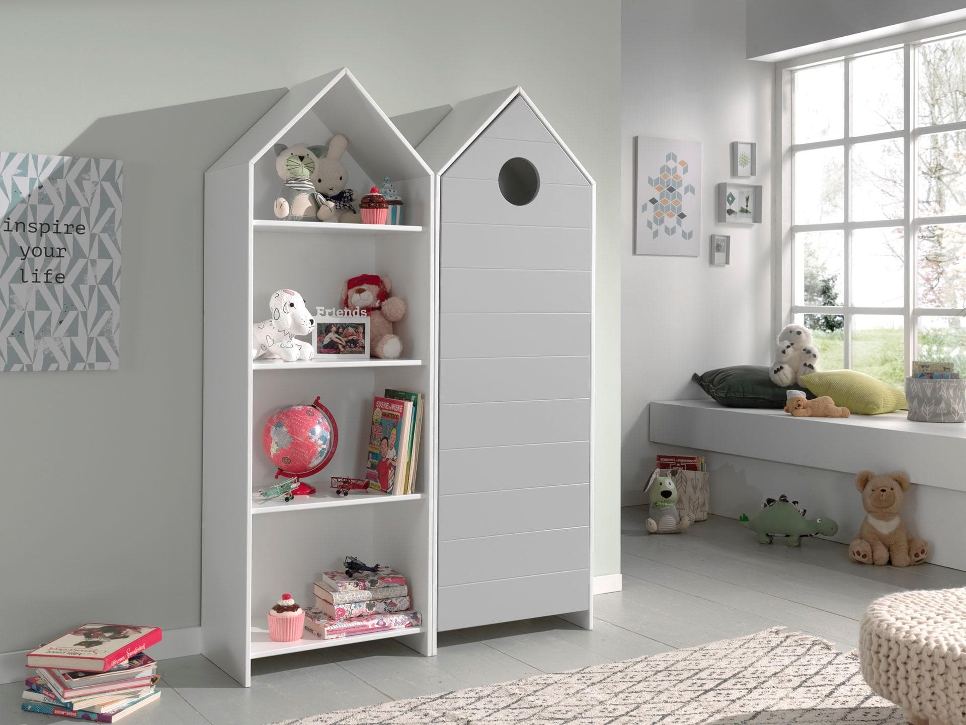 VIPACK Jugendzimmer-Set Casami Grau/Weiß mit Schrank und Regal