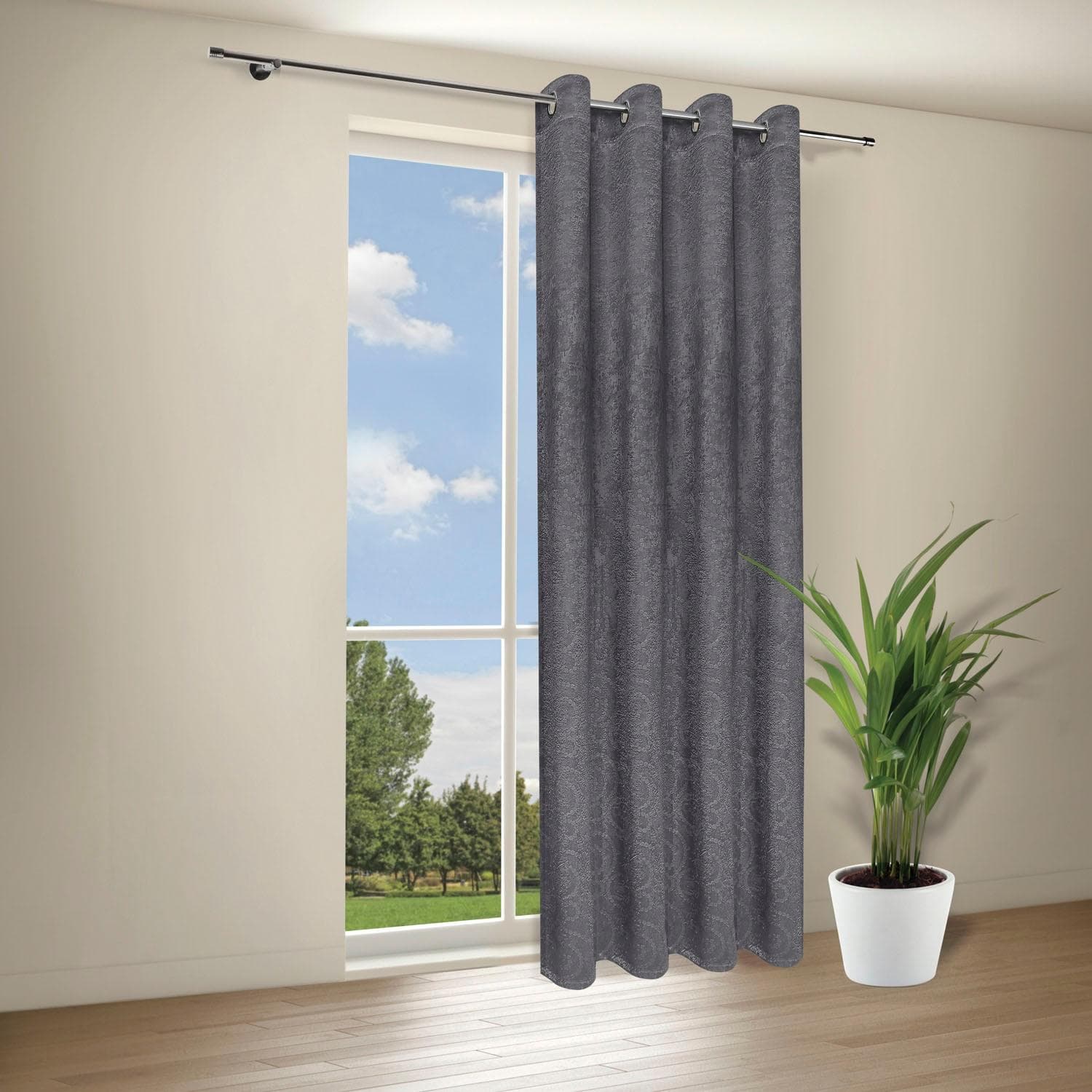 GERSTER Caron Ösengardine Dunkelgrau Blickdicht Polyester