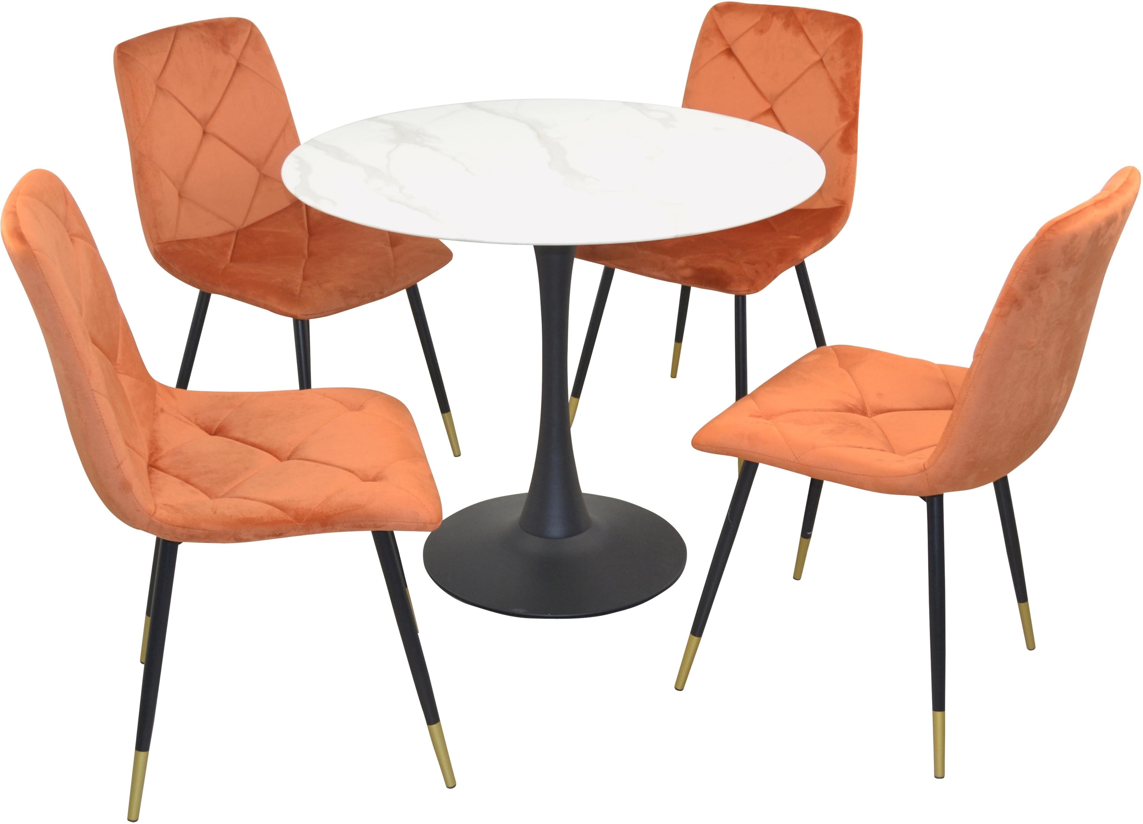 HOFMANN LIVING AND MORE Esstischgruppe 5-tlg. Orange Schwarz Glas
