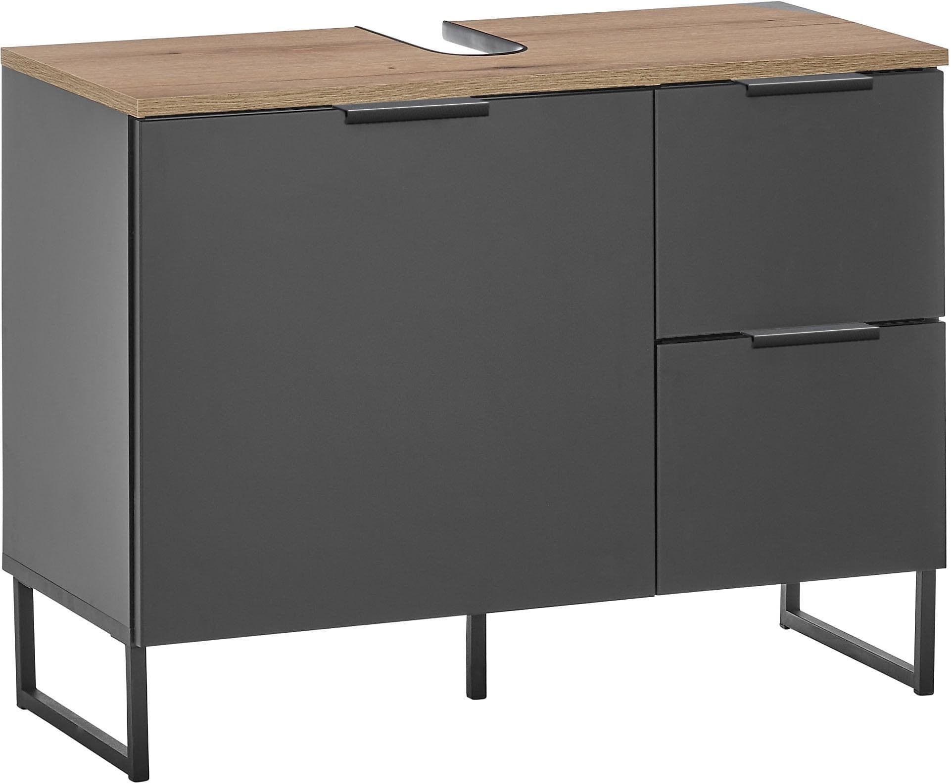 BASIC by Balculina Waschbeckenunterschrank Denver Schwarz Matt Eiche