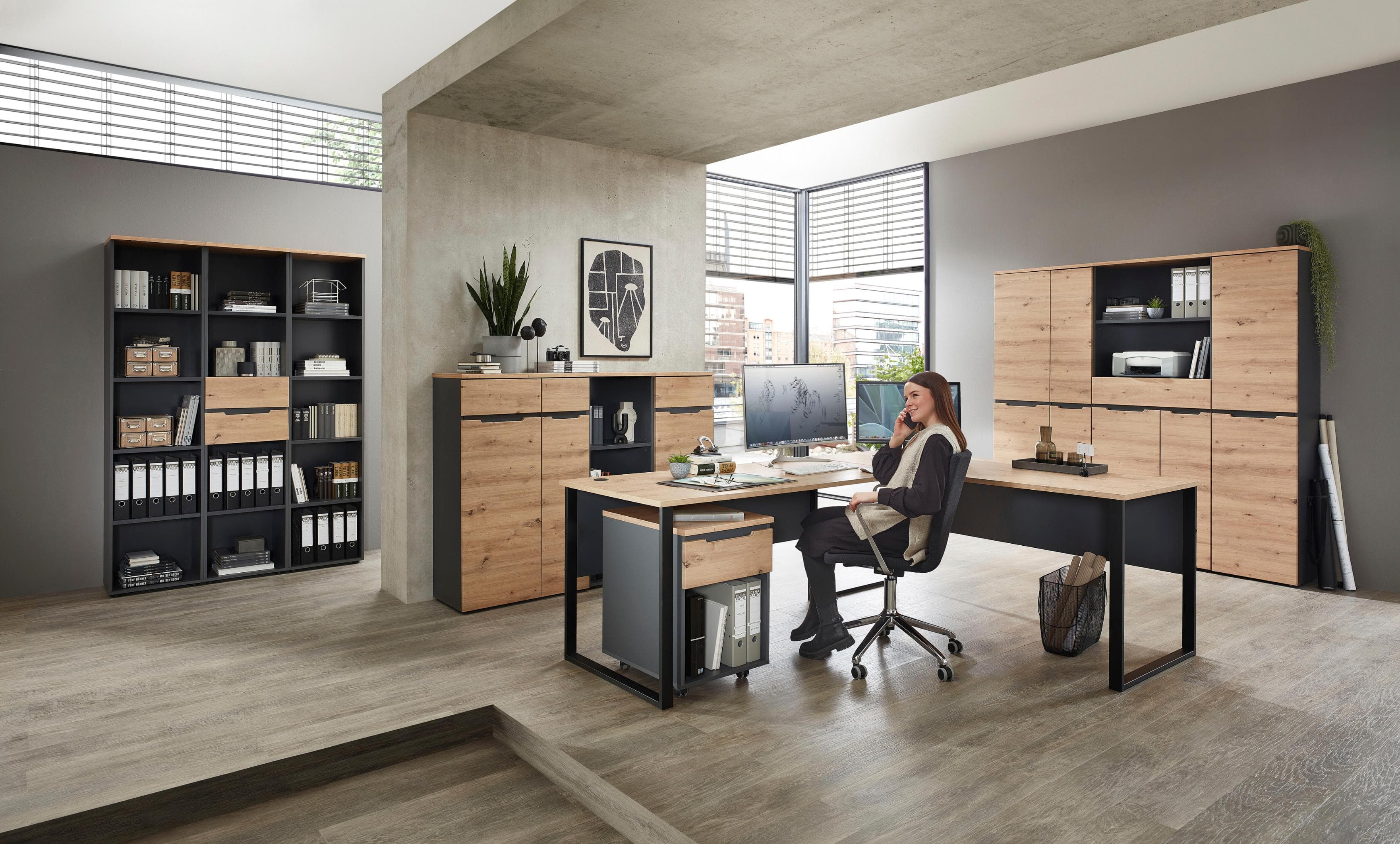 Aktenschrank INNOSTYLE Grau Braun Artisan Eiche Graphit