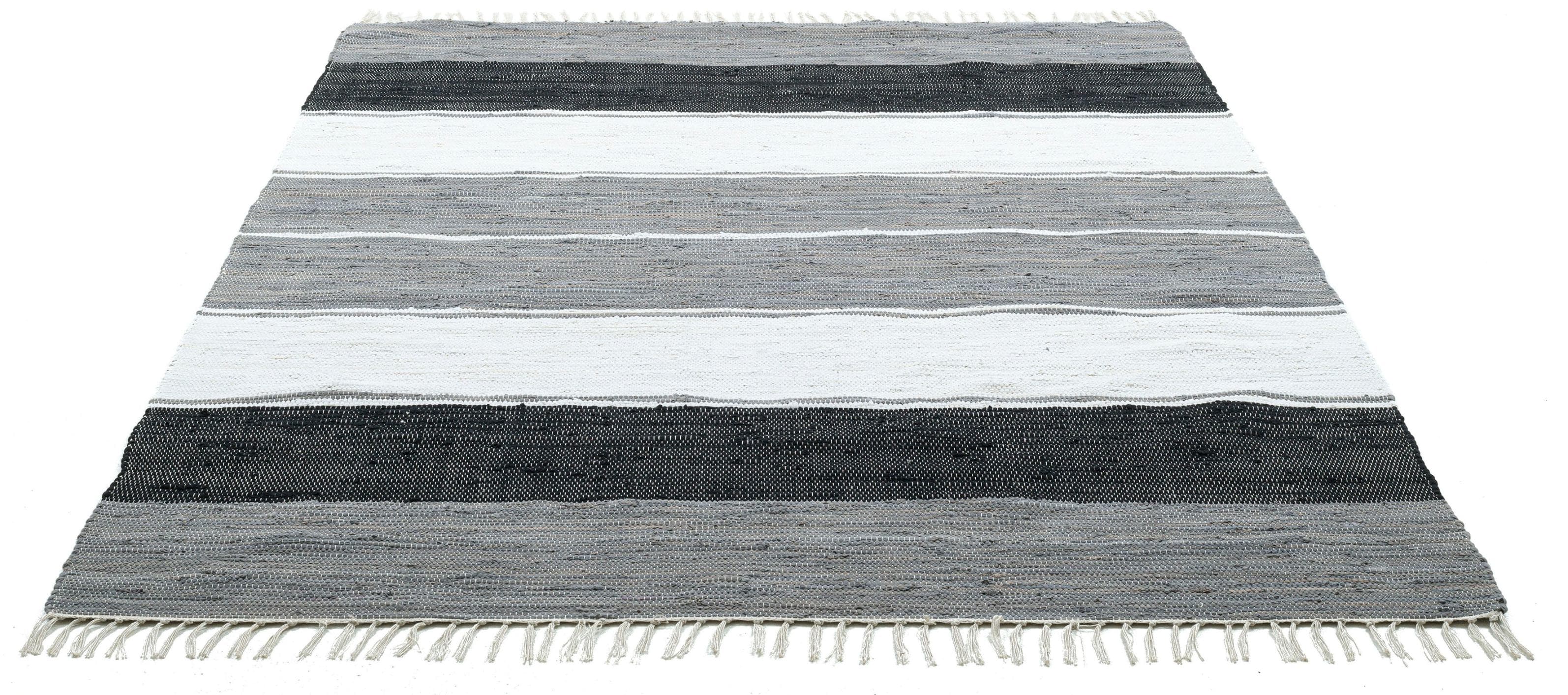 Theko Stripe Cotton Baumwollteppich Gestreift Schwarz