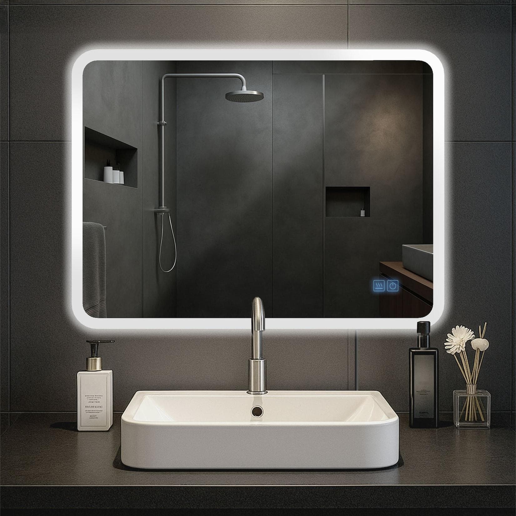 CLP Badspiegel Jericho mit Beleuchtung, Bluetooth-Lautsprecher, Anti-Beschlag