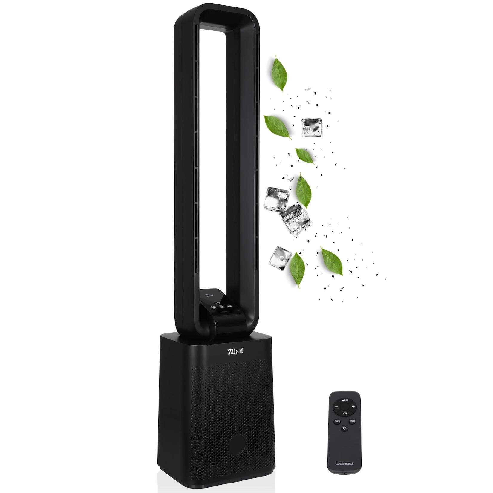 Zilan Turmventilator Schwarz mit Fernbedienung, 12 Stufen, Timer, LED-Display