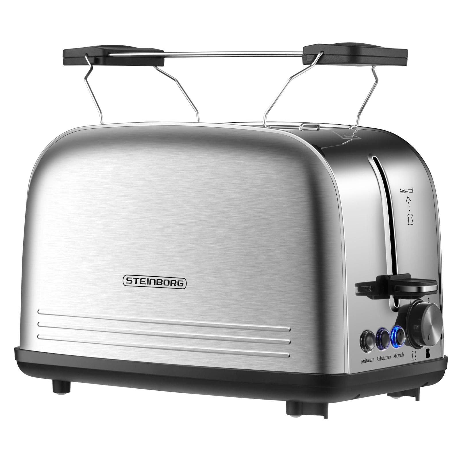Steinborg 2-Scheiben Edelstahl Toaster mit Brötchenaufsatz und Krümelschublade 850W