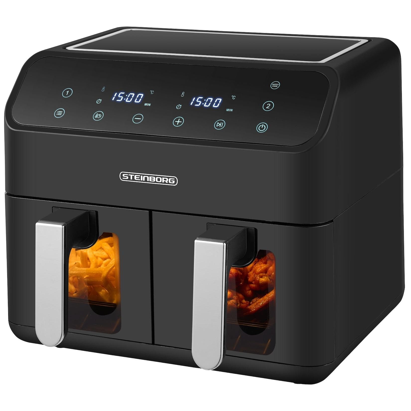 Steinborg Dual Heißluftfritteuse 4+4L 2000W Antihaftbeschichtung