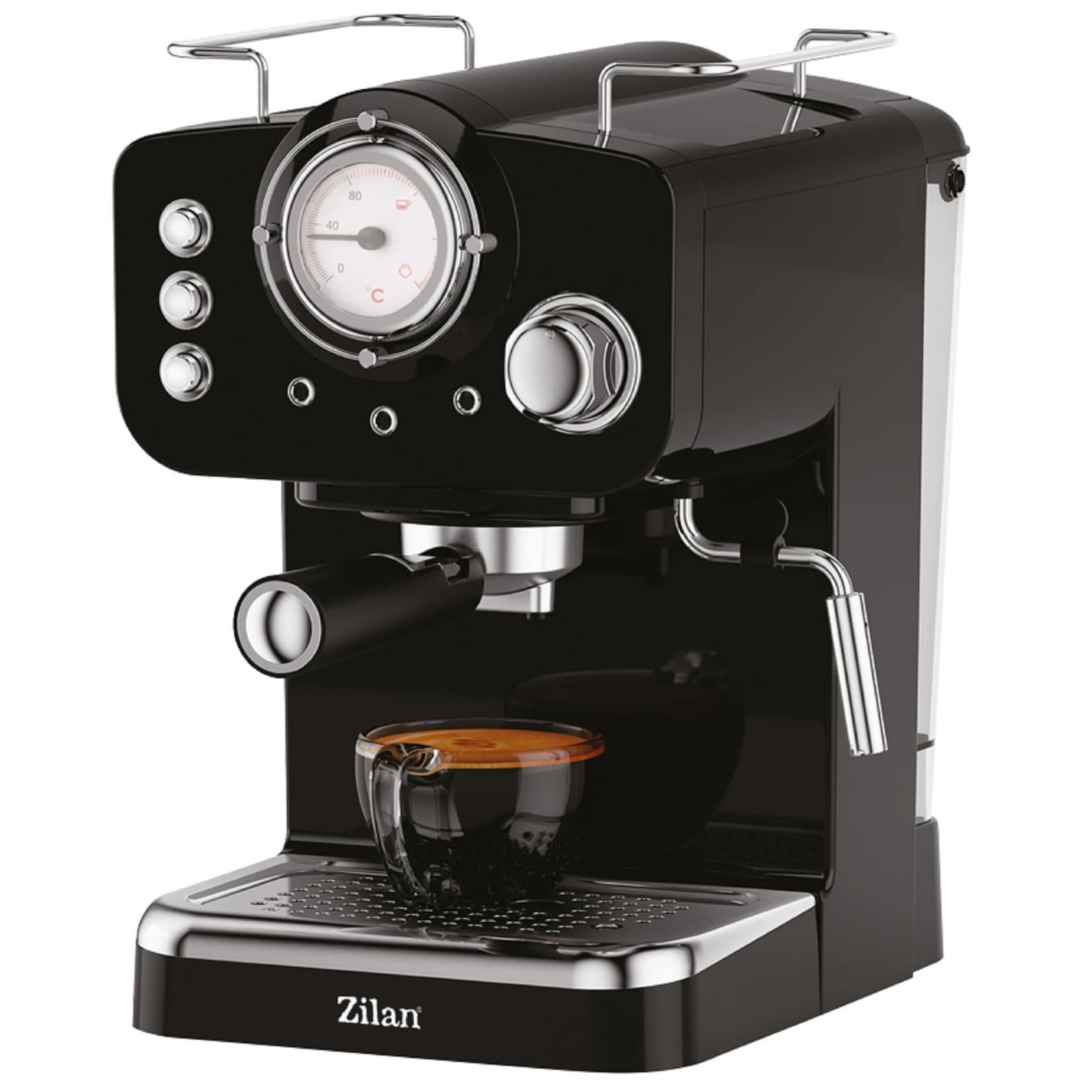 Zilan Espressomaschine mit Milchaufschäumer Siebträgermaschine 15 bar 1.25L Schwarz