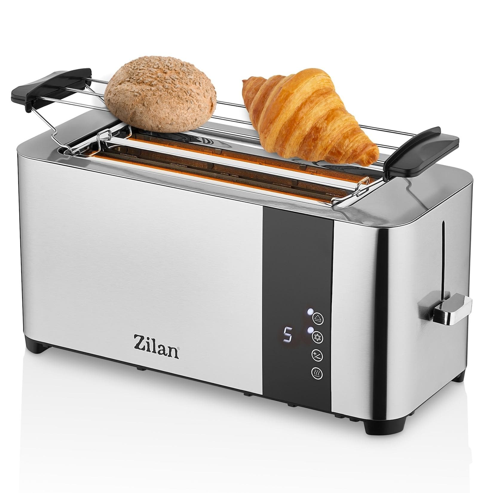 Zilan Edelstahl Langschlitz Toaster mit Brötchenaufsatz 1400 W