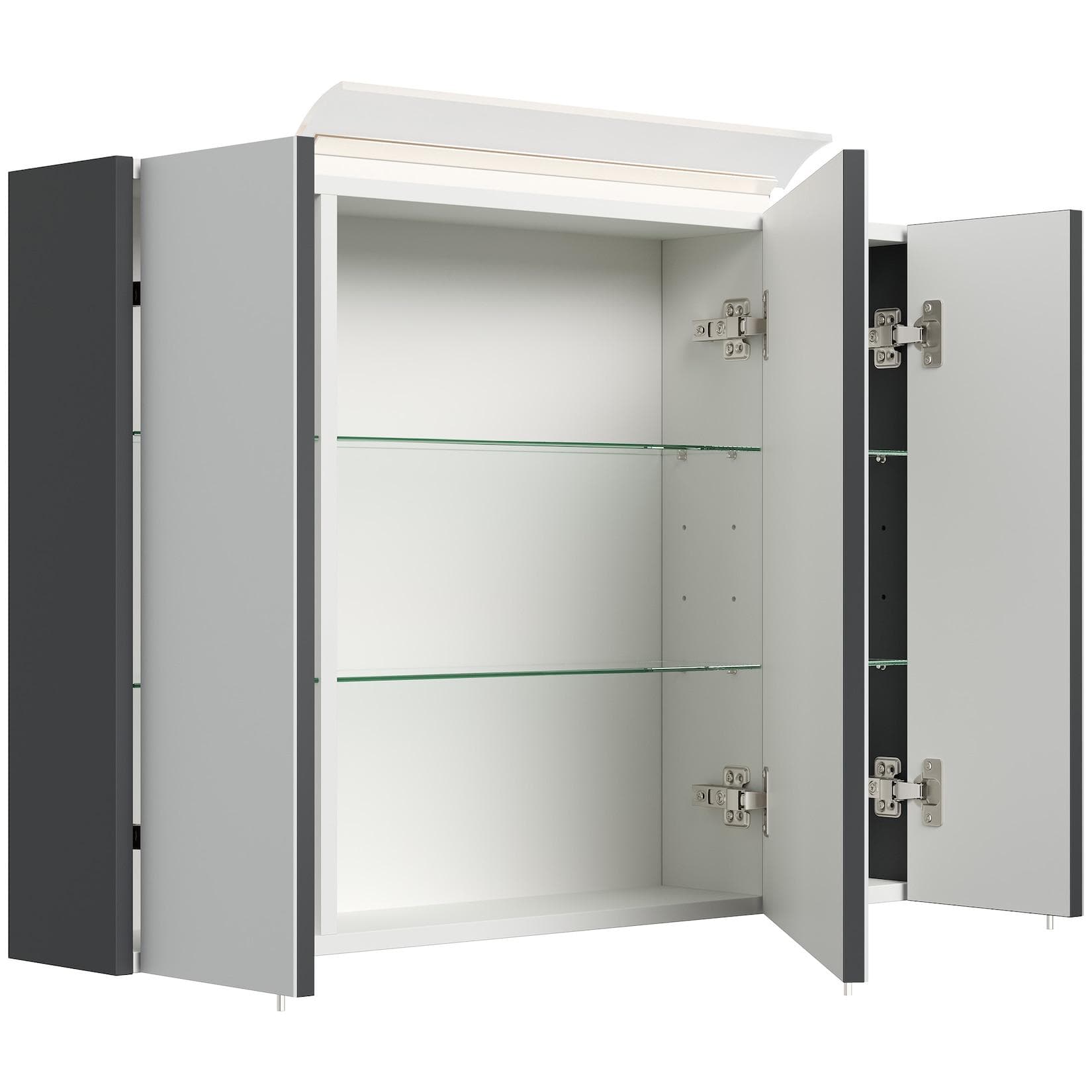 Spiegelschrank 90cm inkl. Design LED-Lampe und Glasböden weiss hochglanz