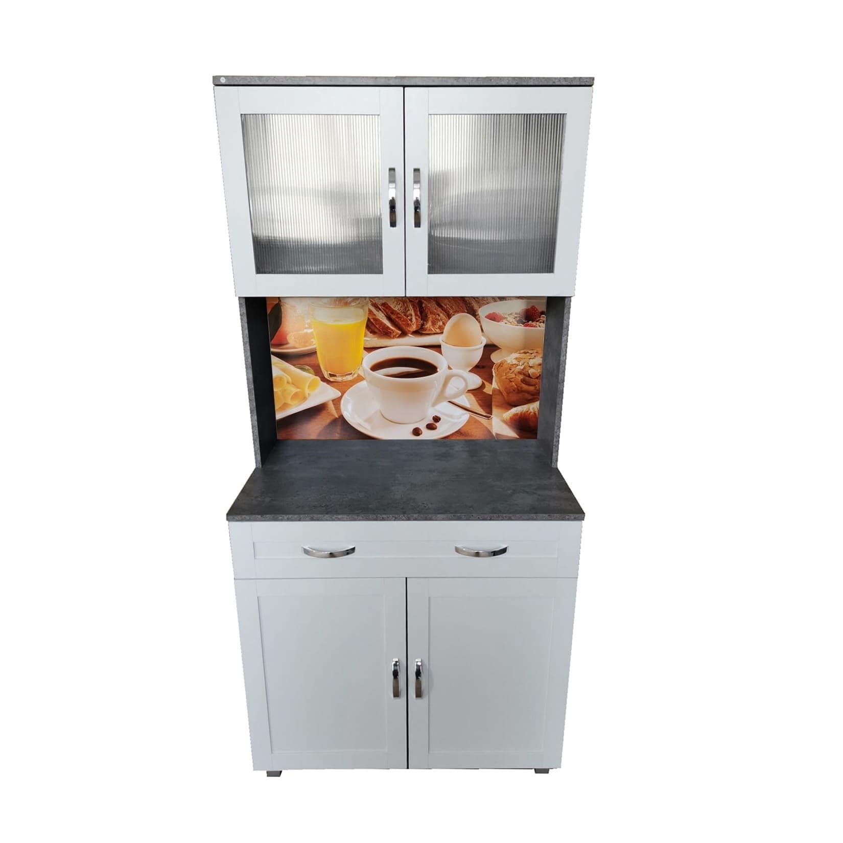 HTI-Living Küchenbuffet Weiß/Beton Glasteil