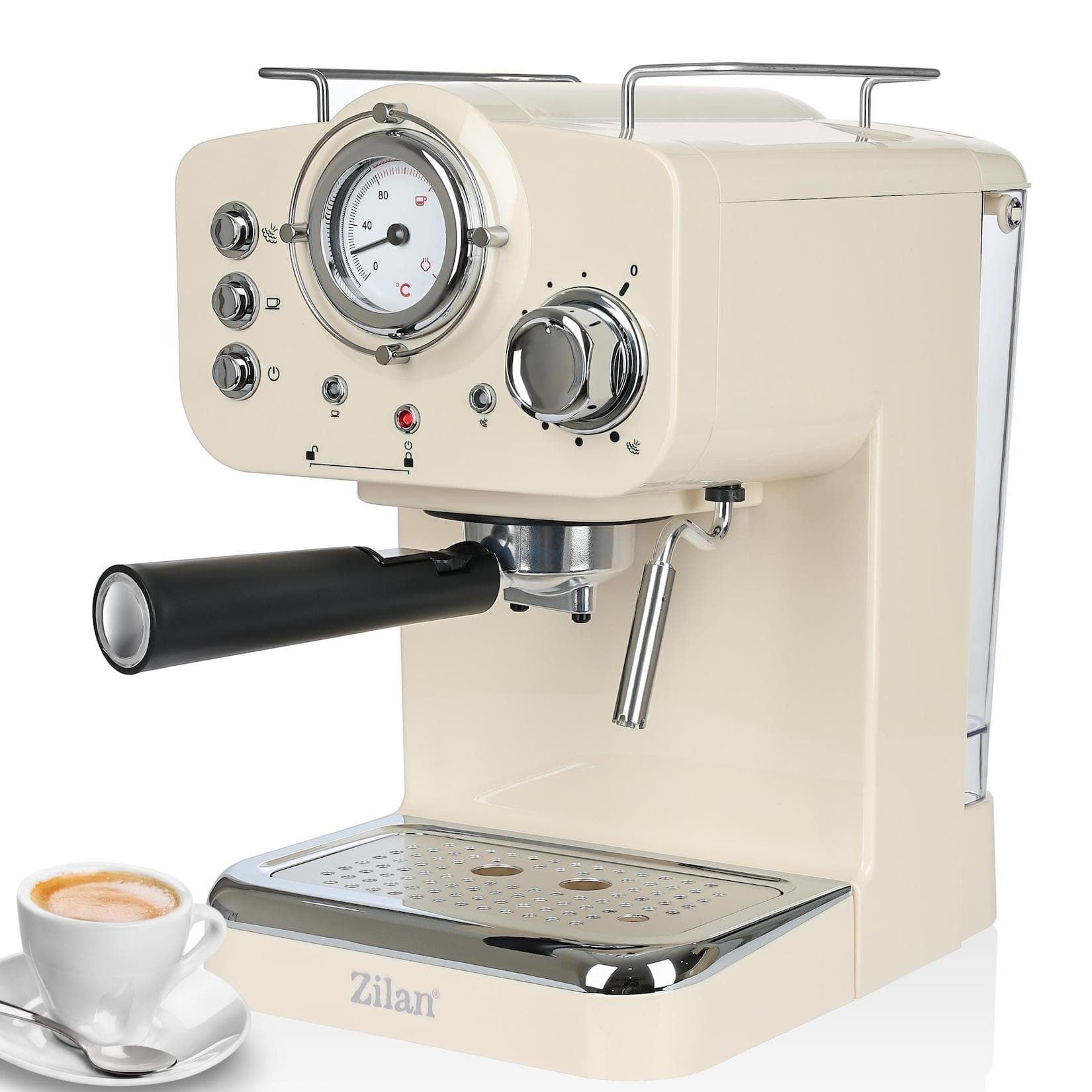 Zilan Espressomaschine mit Milchaufschäumer Siebträgermaschine 15 bar 1.25L Gelb