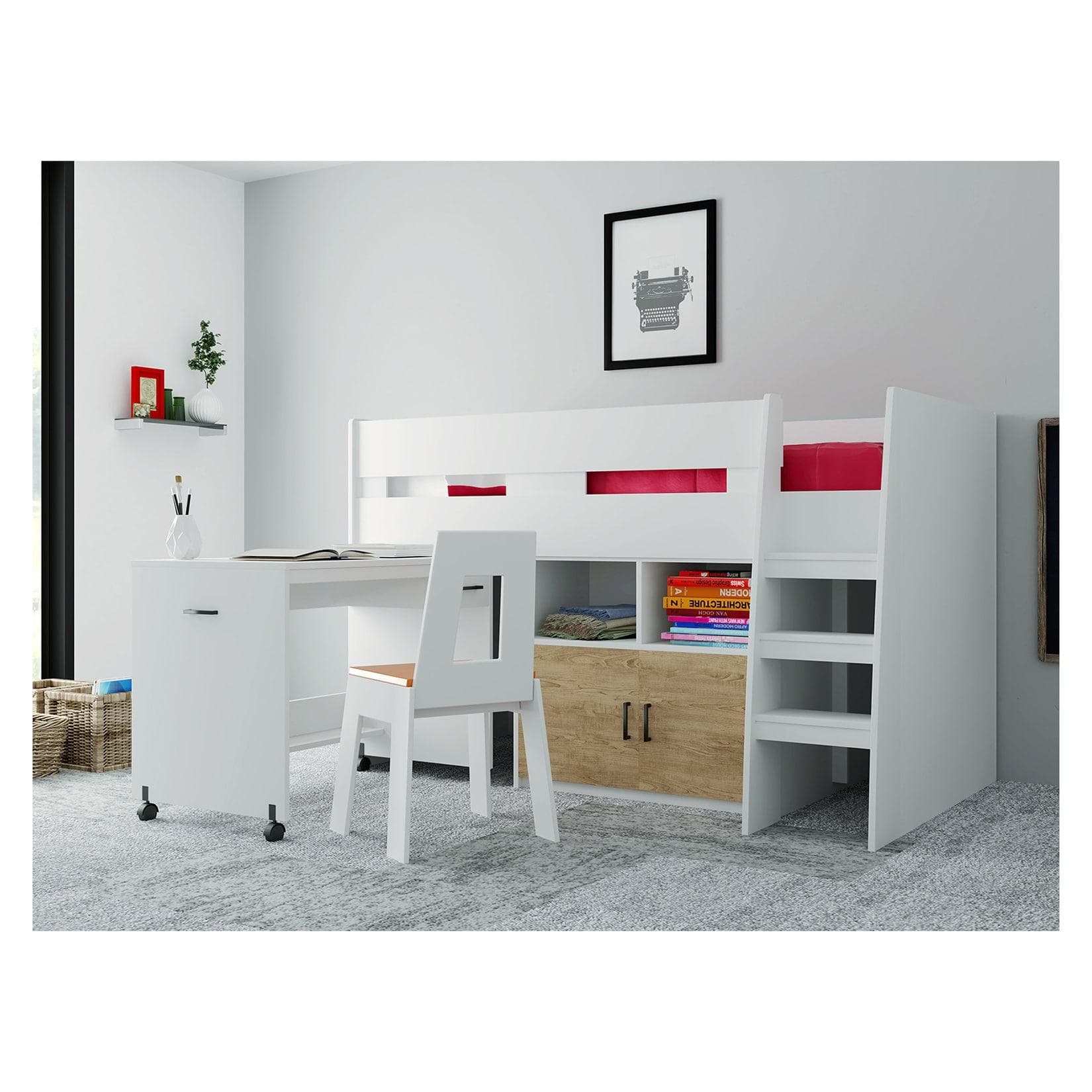 HTI-Living Kinderhochbett mit Schreibtisch und Schrank