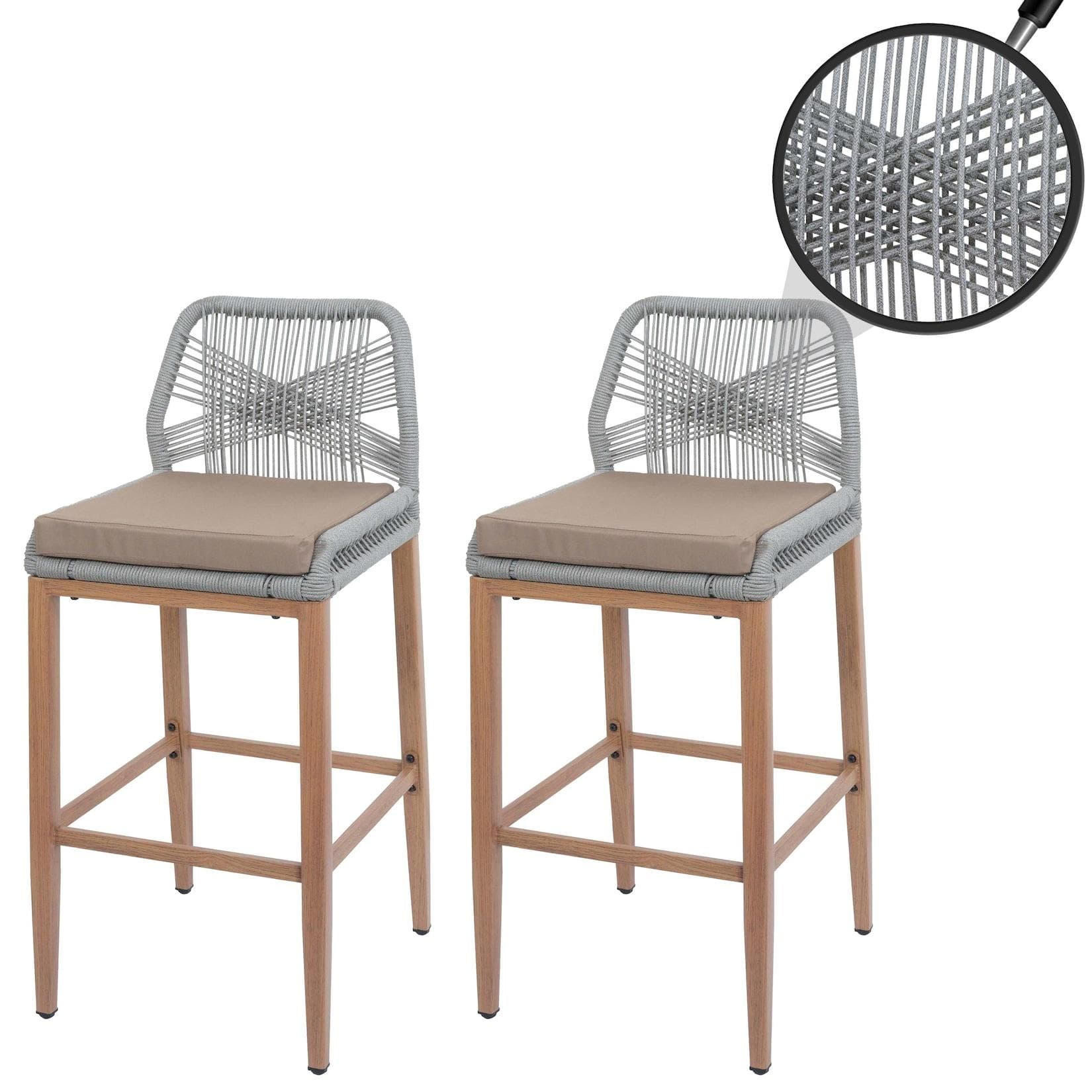 MCW 2er-Set Rope-Barhocker Grau Taupe Outdoor