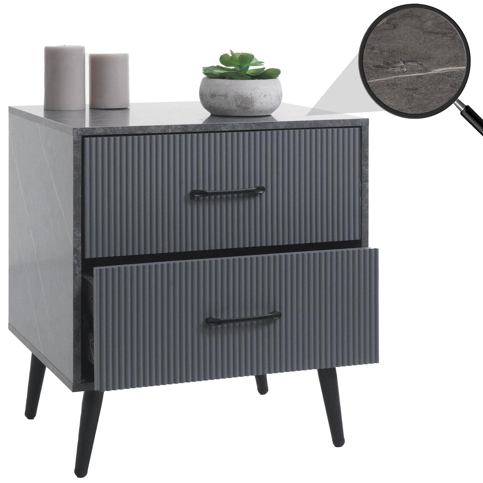 MCW Nachttisch 3D-Design Grau Melamin Holz Marmor-Optik