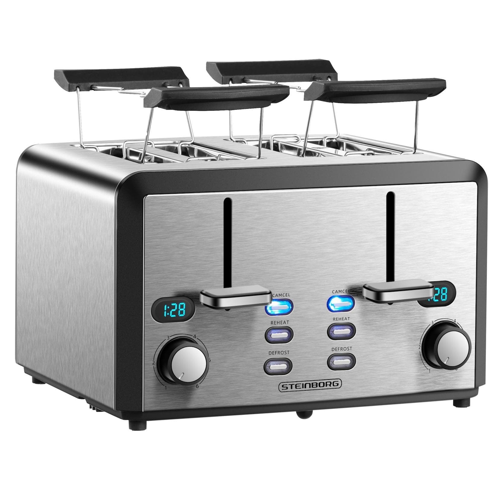 Steinborg XXL Toaster 4 Scheiben Edelstahl mit Brötchenaufsatz