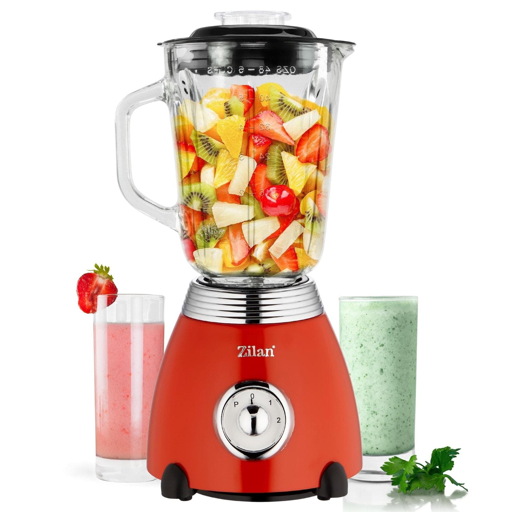 Zilan Retro Standmixer 1,5L Glasbehälter Edelstahlklinge 500 Watt Rot
