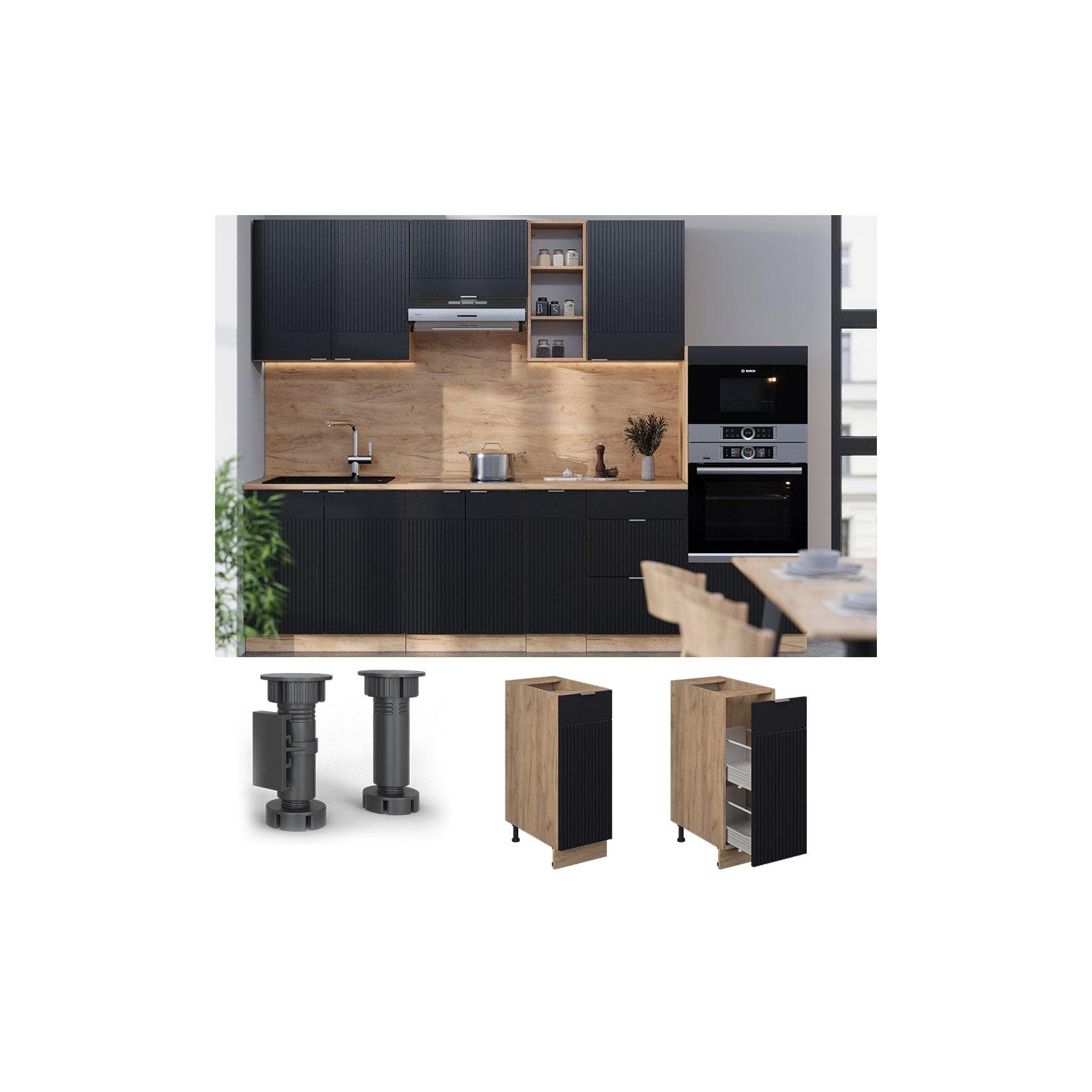 Vicco Apothekerschrank Fame-Line Schwarz Gestreift/Goldkraft Eiche