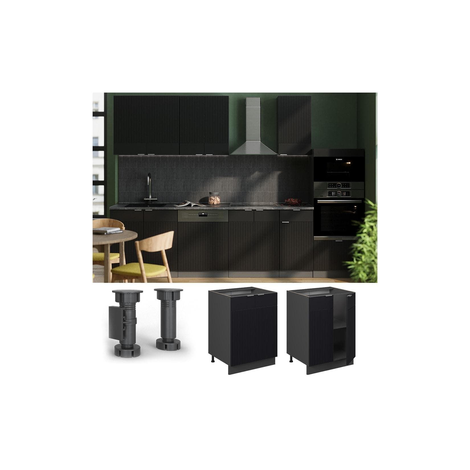 Vicco Unterschrank Fame-Line Anthrazit Schwarz Gestreift 60 cm Marmor-Weiß