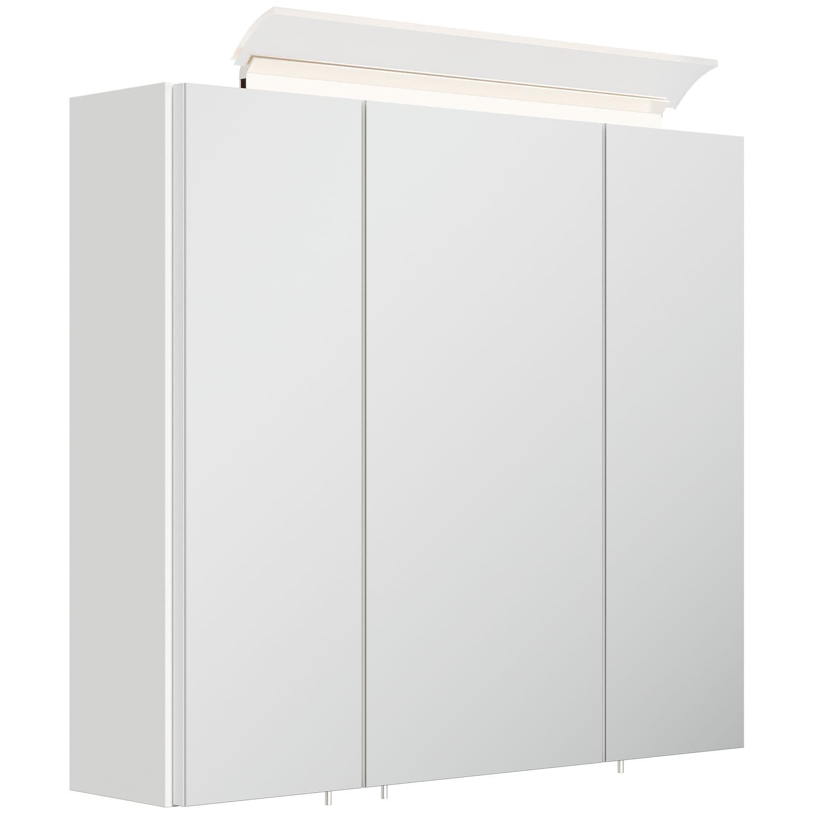 Spiegelschrank 70cm inkl. Design LED-Lampe und Glasböden weiss hochglanz