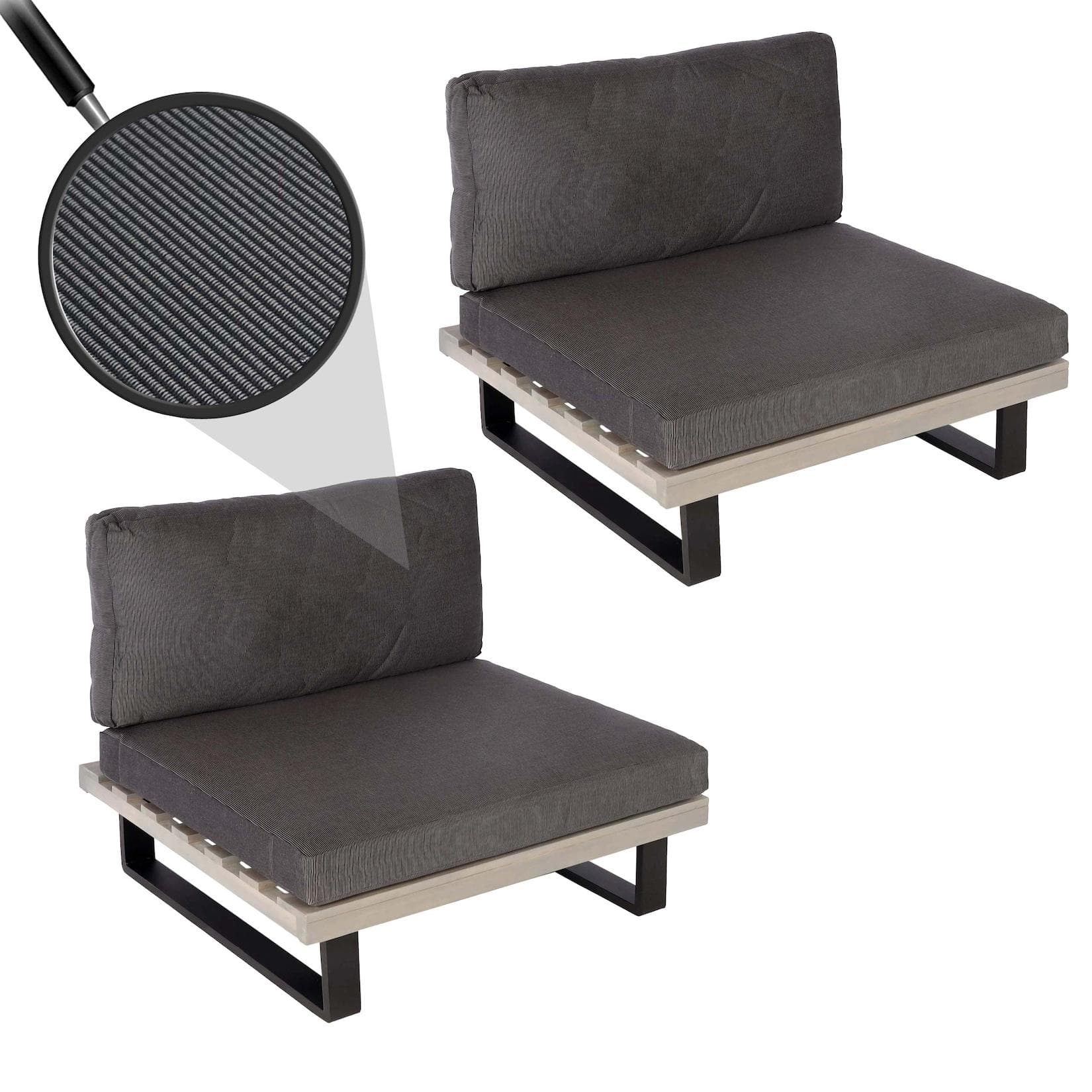 MCW 2er-Set Lounge-Sessel MCW-H54 Garten-Sessel Spun Poly Akazie Holz FSC-zertifiziert Alu Grau Polster Dunkelgrau