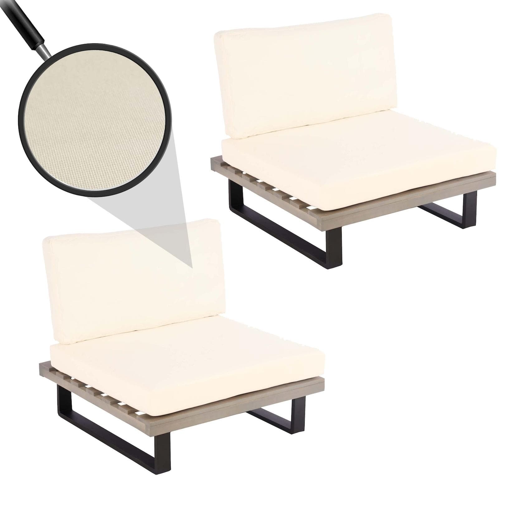 MCW 2er-Set Lounge-Sessel MCW-H54 Garten-Sessel Spun Poly Akazie Holz FSC-zertifiziert Alu ~ grau, Polster cremeweiß