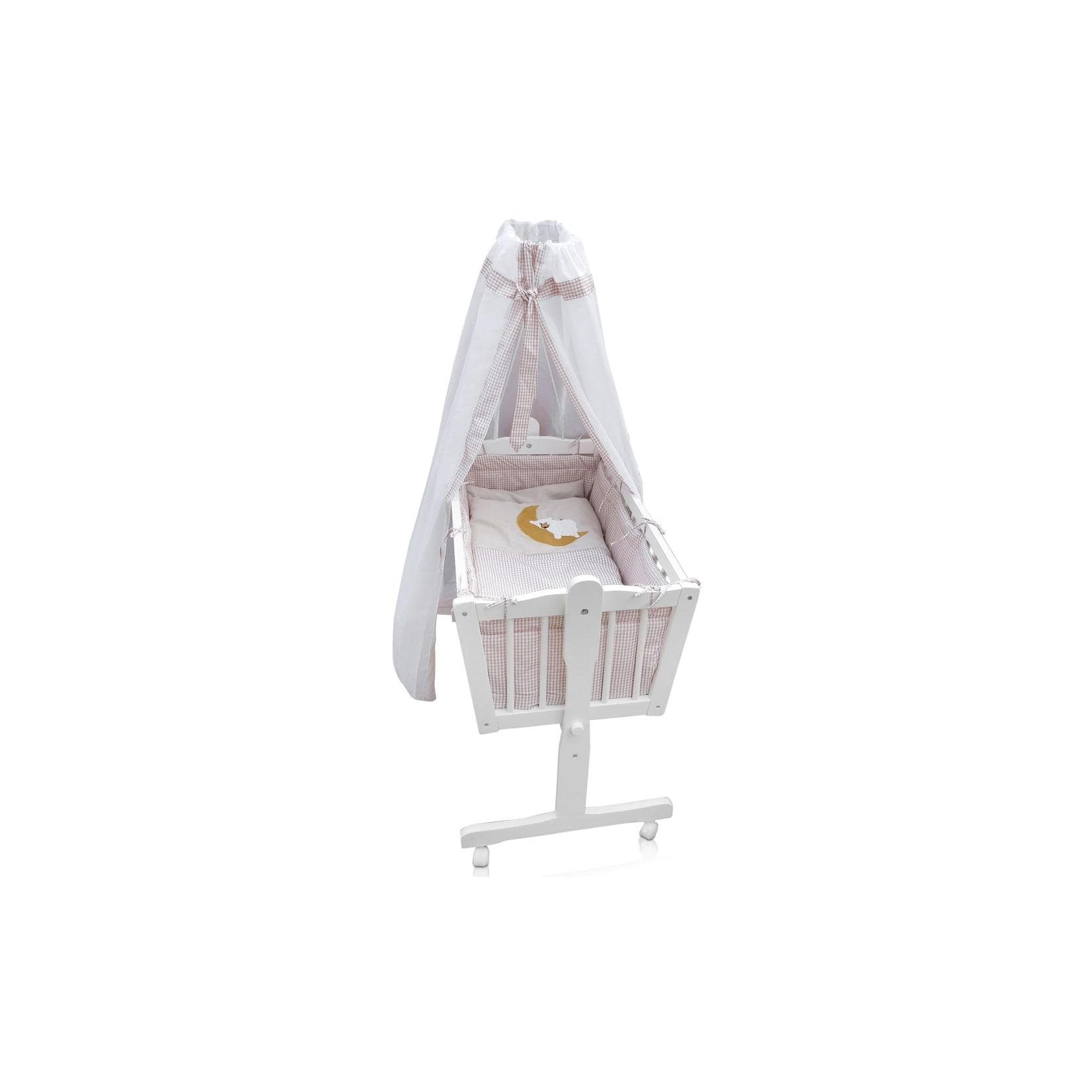 VitaliSpa Babybett Weiß/Beige mit Schaukelmechanismus und Rollen