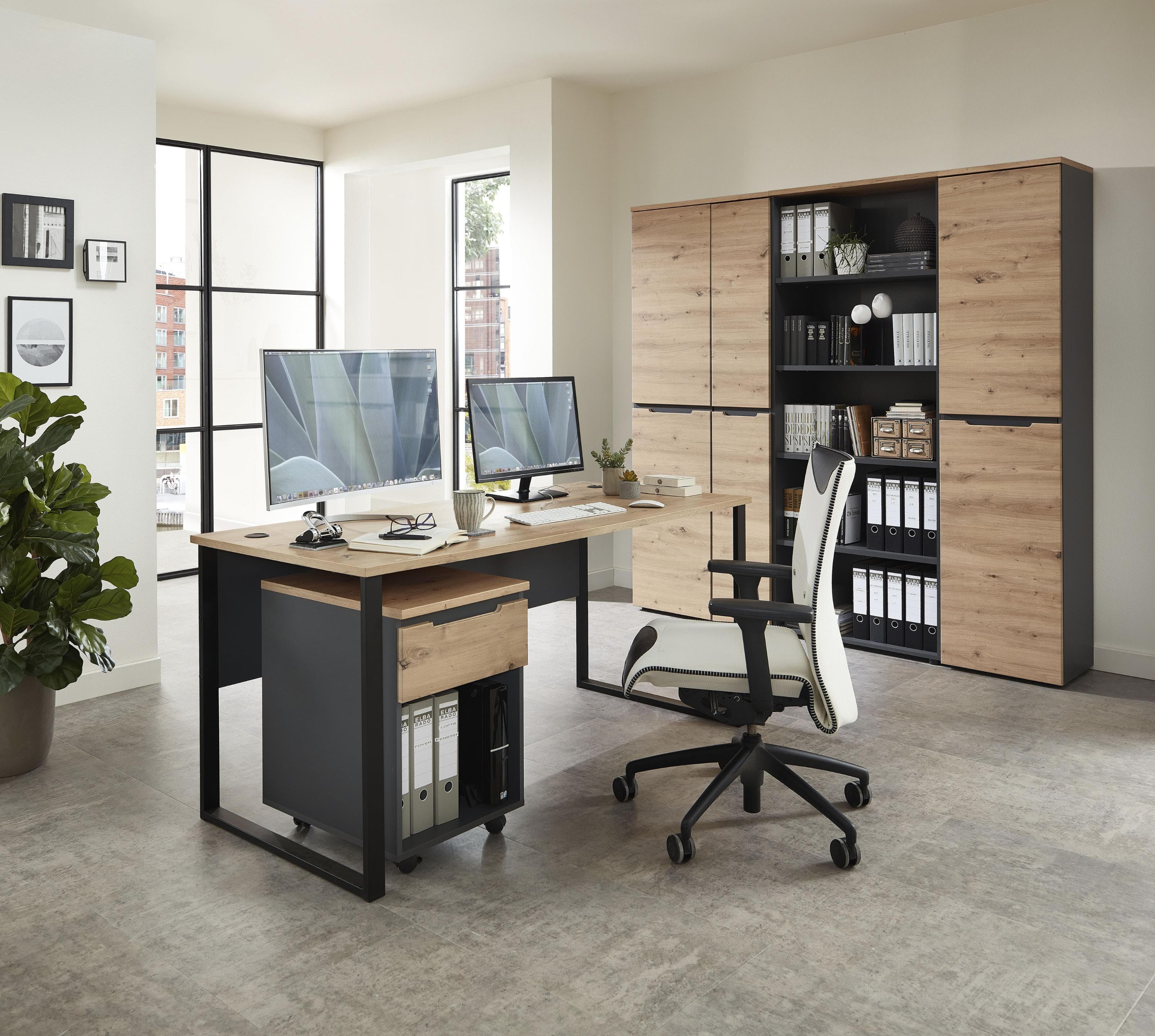 Innostyle Memphis Artisan Eiche Schreibtisch mit Metallgestell Schwarz