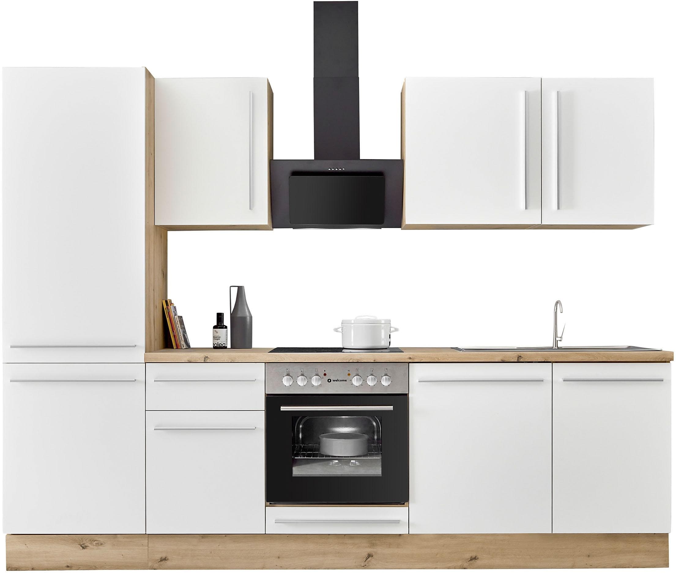 KOCHSTATION Küchenzeile KS-Florida Weiß Holzoptik