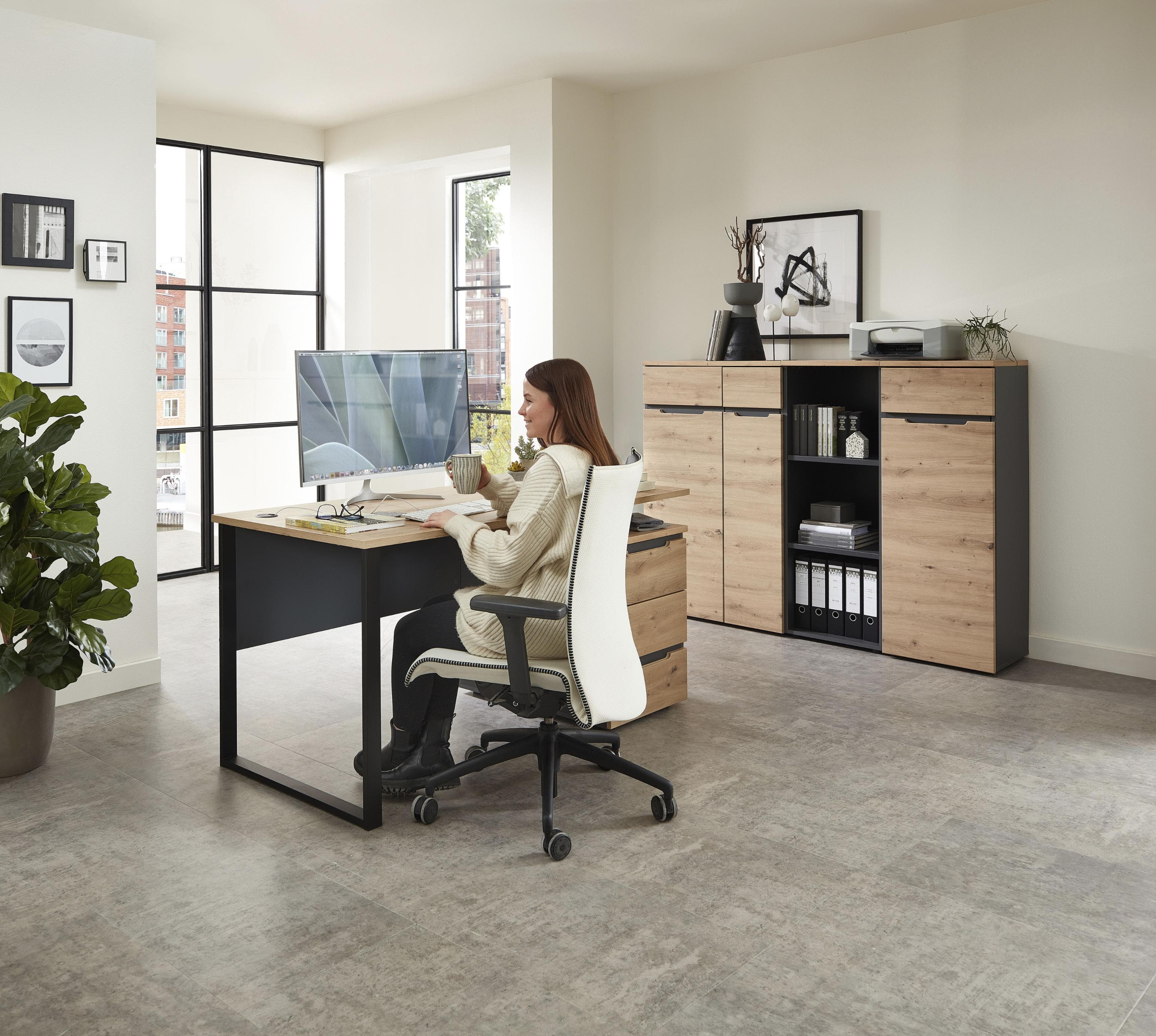 Schreibtisch Memphis Artisan Eiche Dekor mit Container - Metallgestell