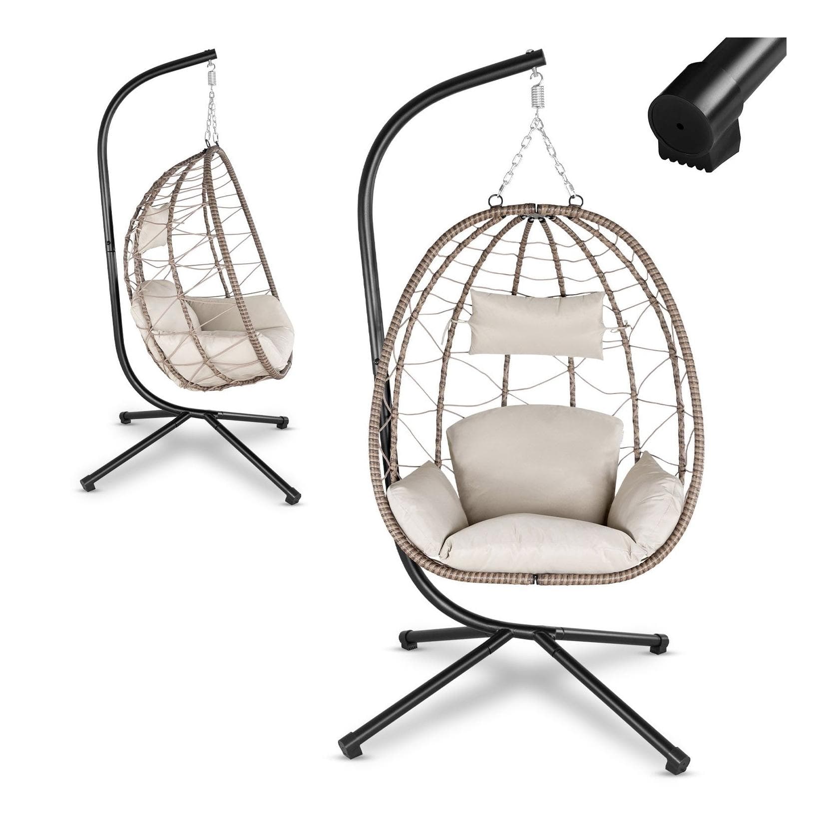 Juskys Korb-Hängesessel Aria Beige Faltbar Höhenverstellbar