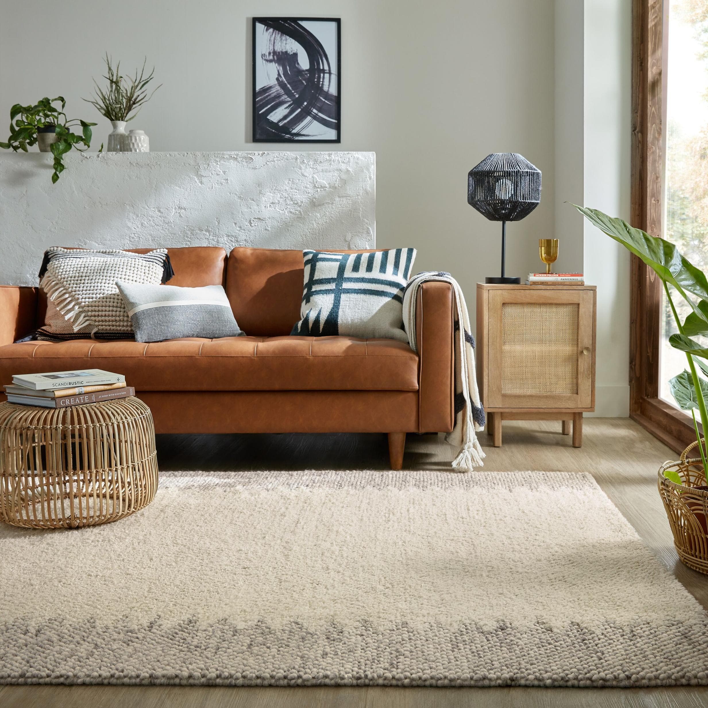 FLAIR RUGS Minerals Border Wollteppich Beige Bordüre