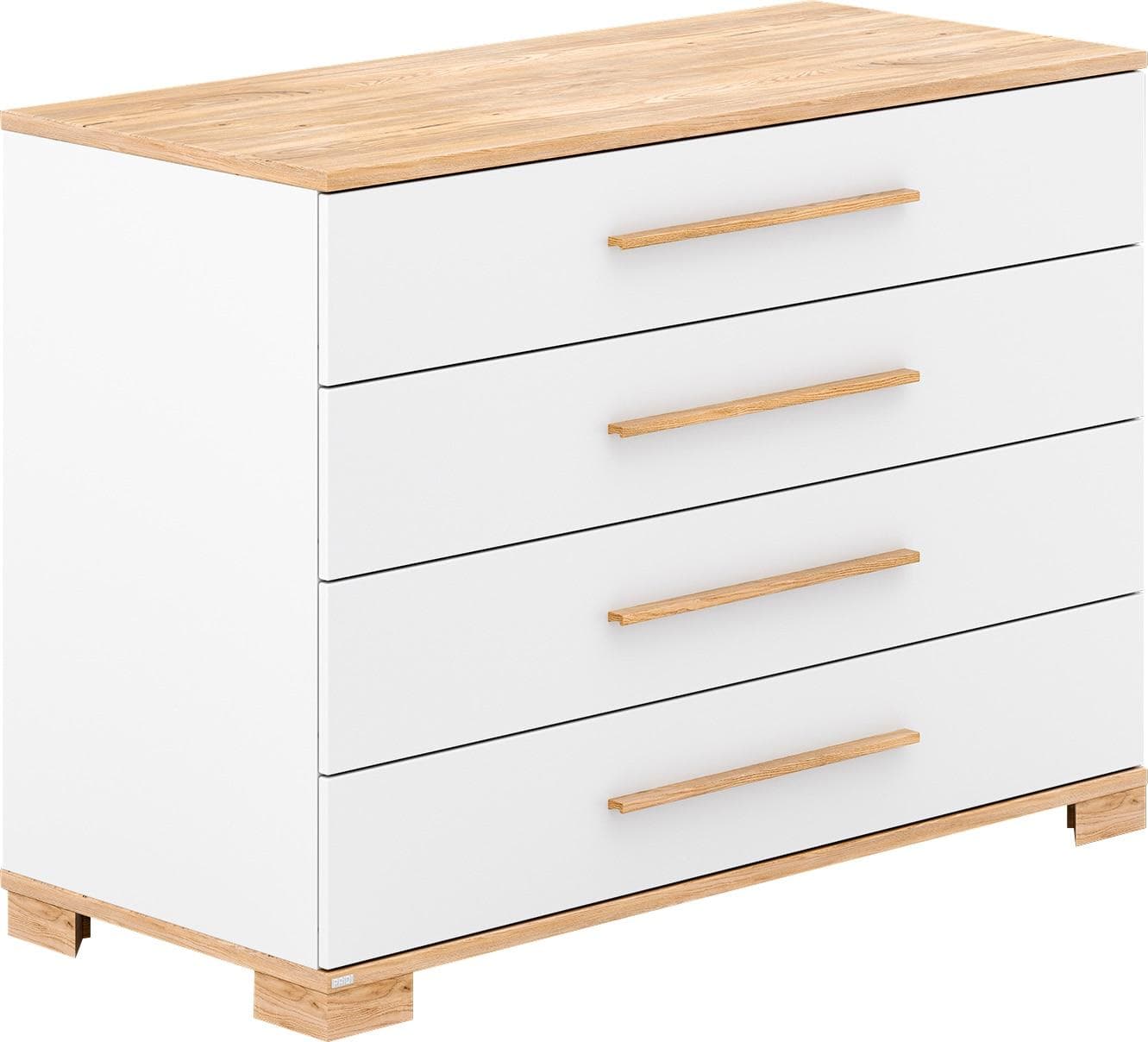 PAIDI Wickelkommode YOLANDA Weiß mit Eiche-Dekor 4 Schubladen Softclose
