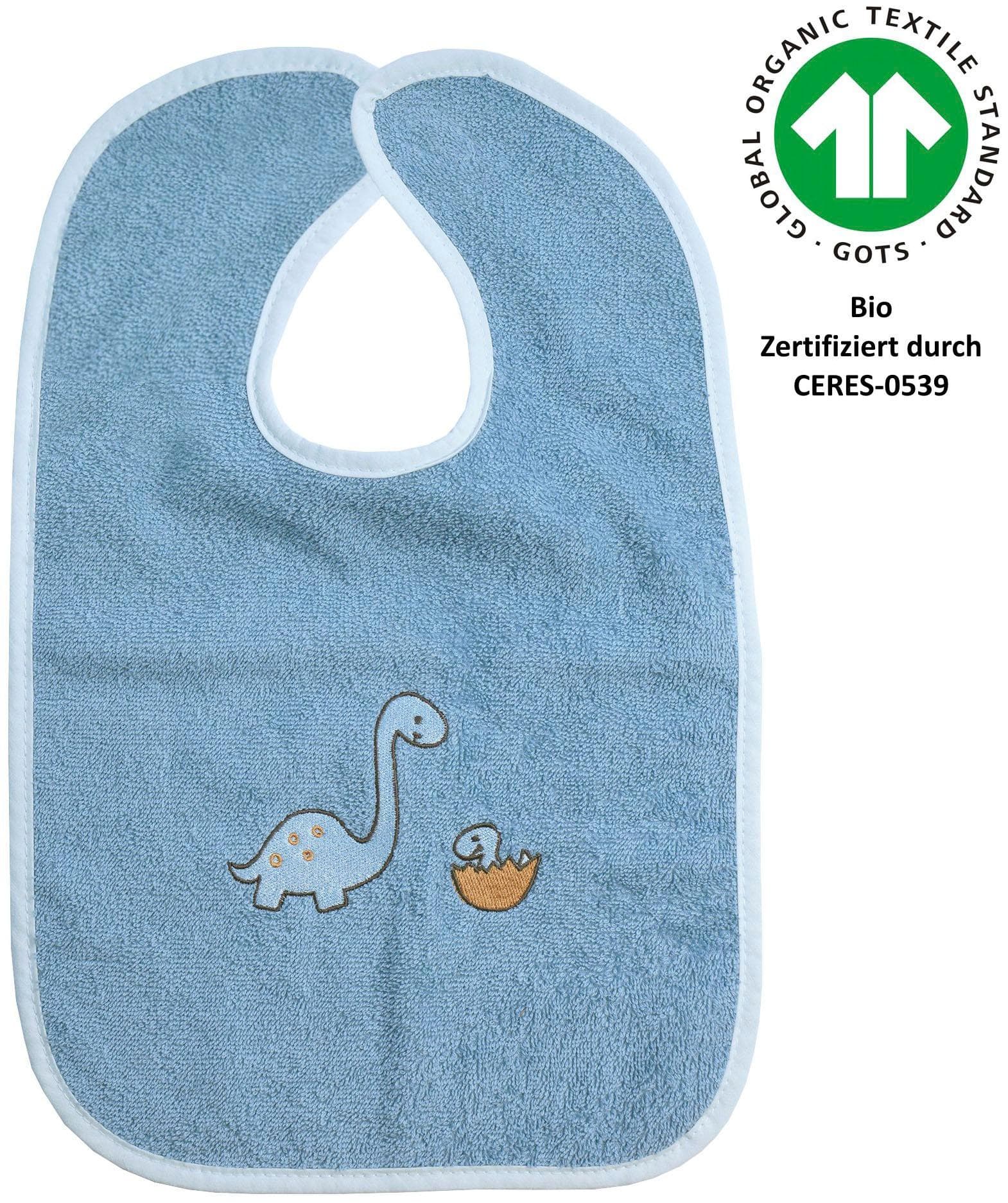 Lätzchen WÖRNER Dinofamilie Baby blau Baumwolle