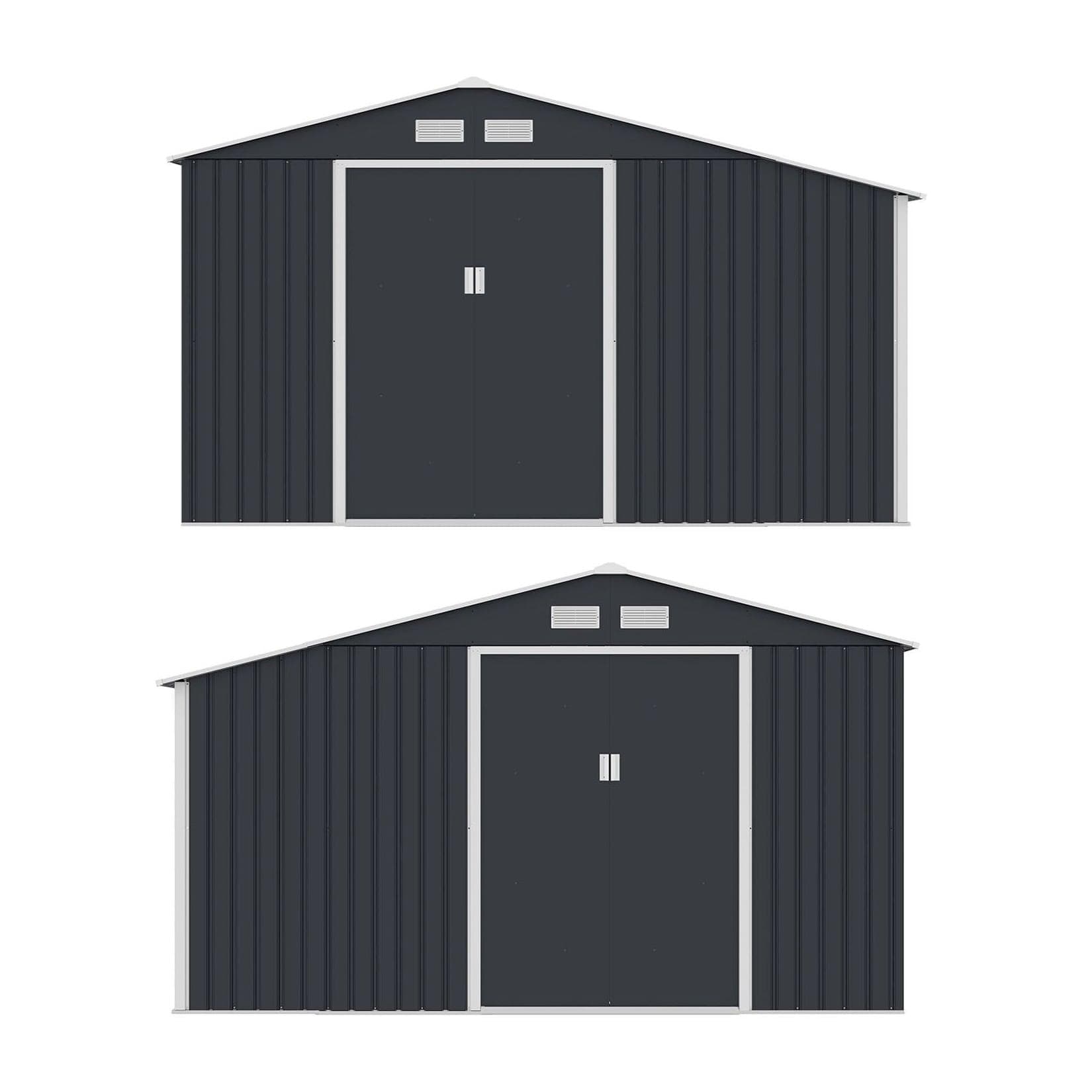 Juskys Metall Gerätehaus M mit Holzunterstand links - Großes Gartenhaus