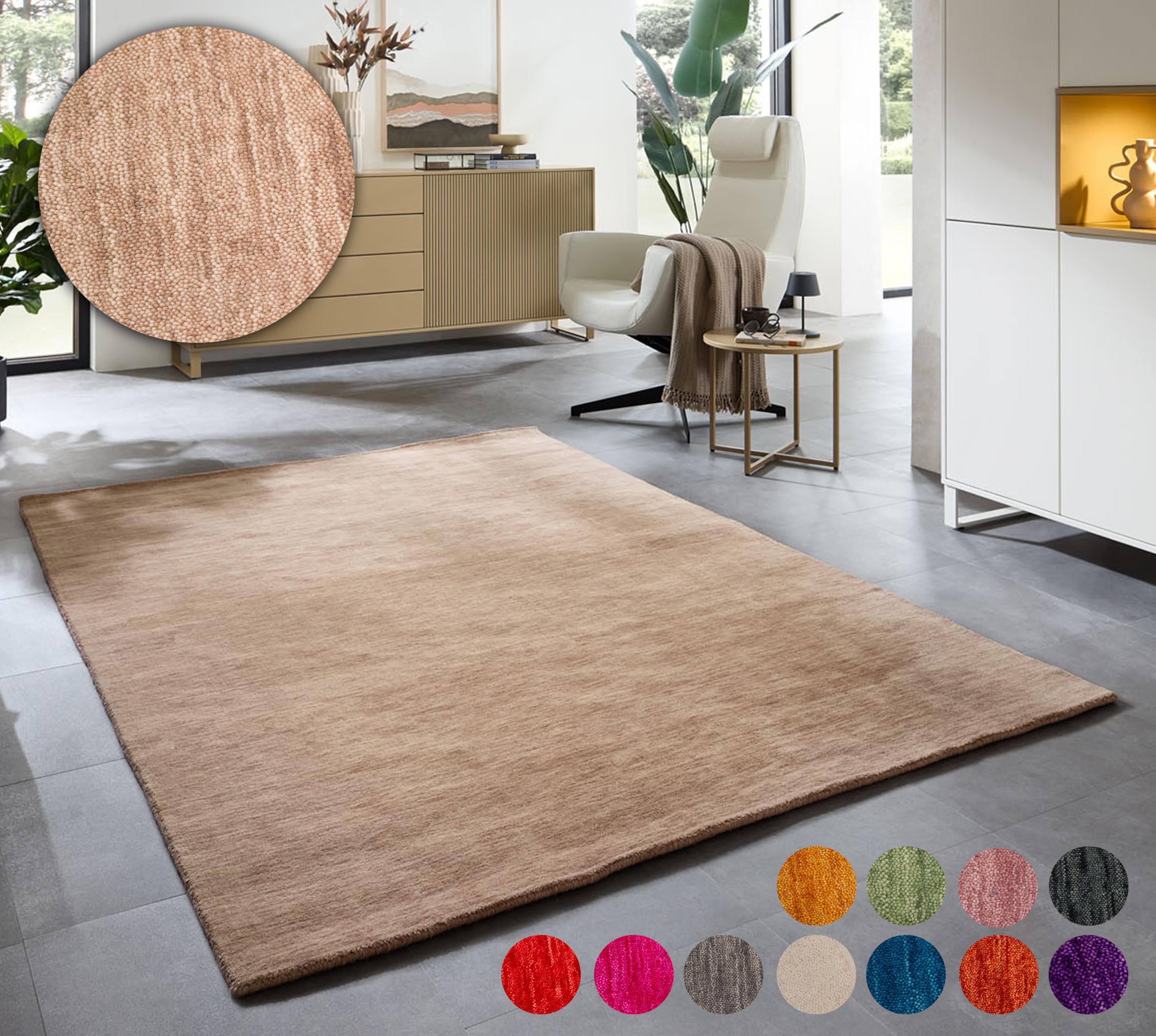 THEKO Wollteppich Holi Beige Handgewebt Uni