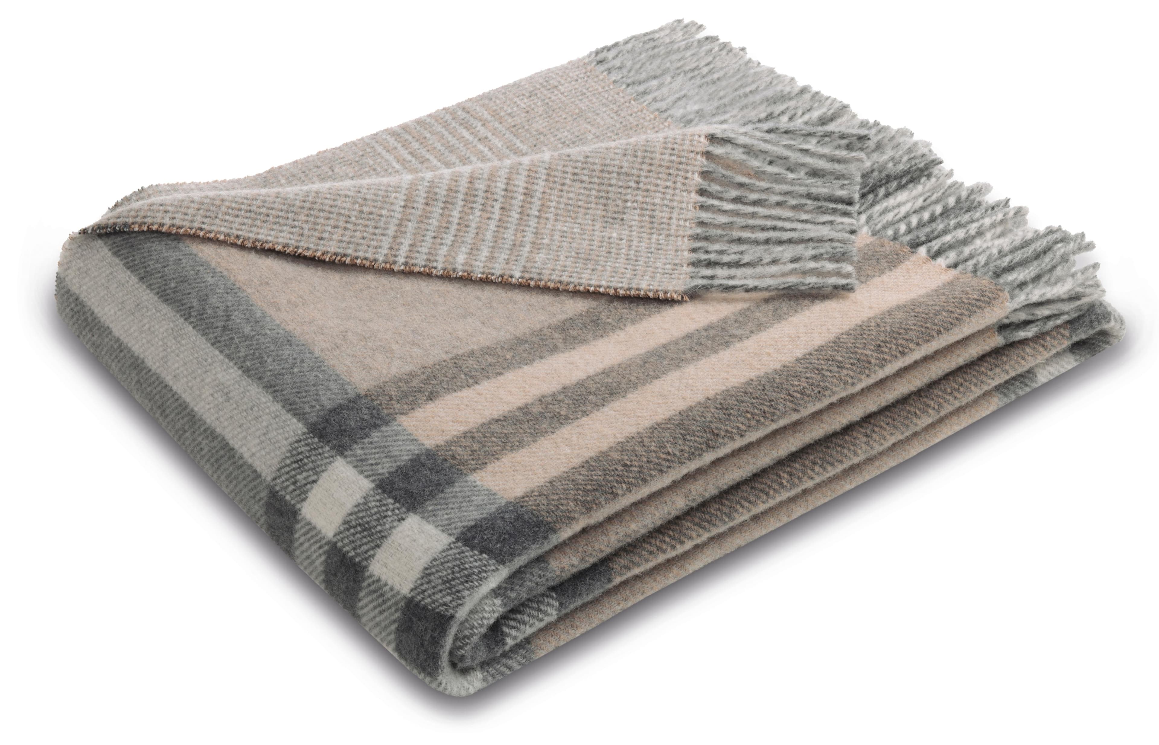 BIEDERLACK Plaid Twin Check Braun Wolle Kaschmir Karo