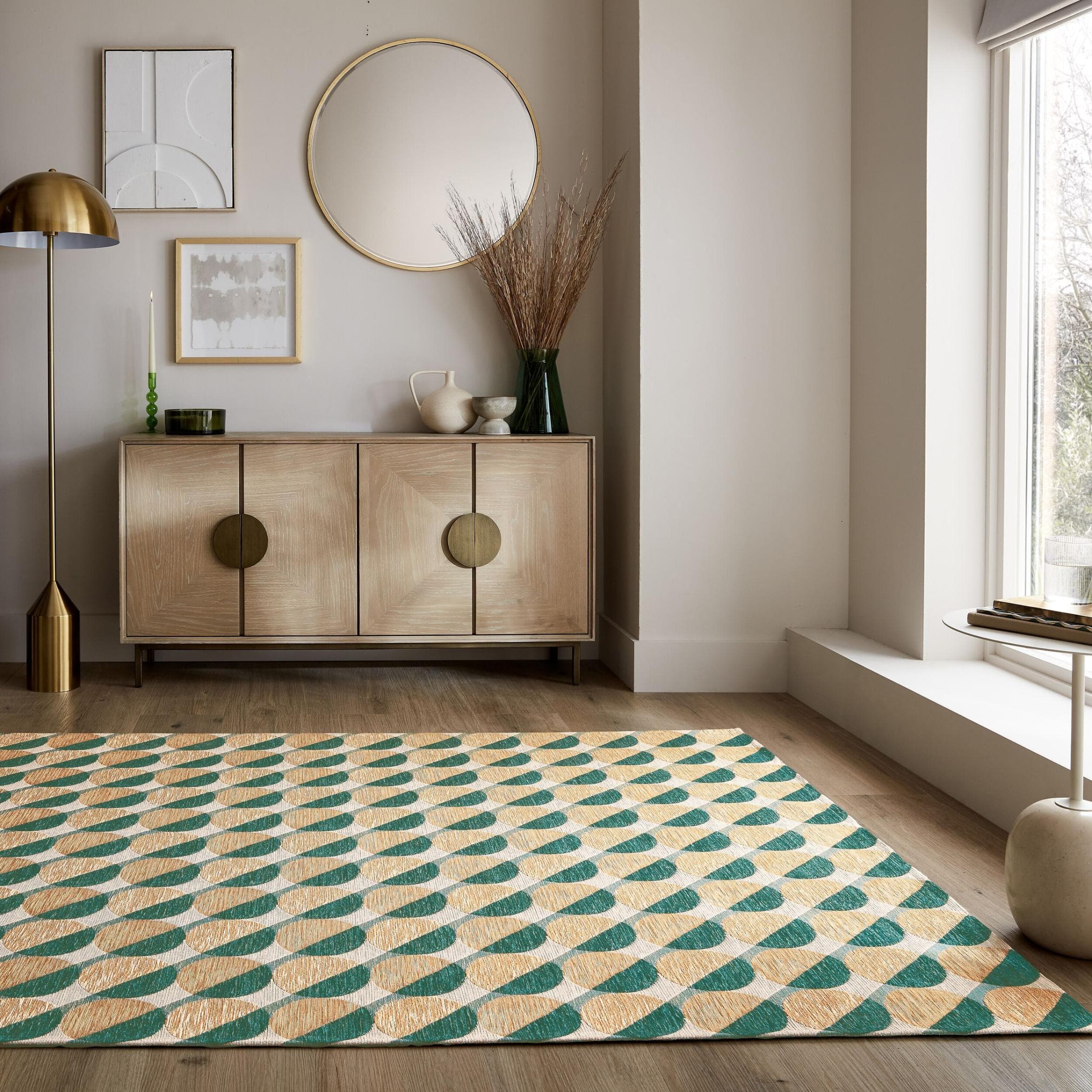 FLAIR RUGS Carlos Geo Teppich Grün Retro Design