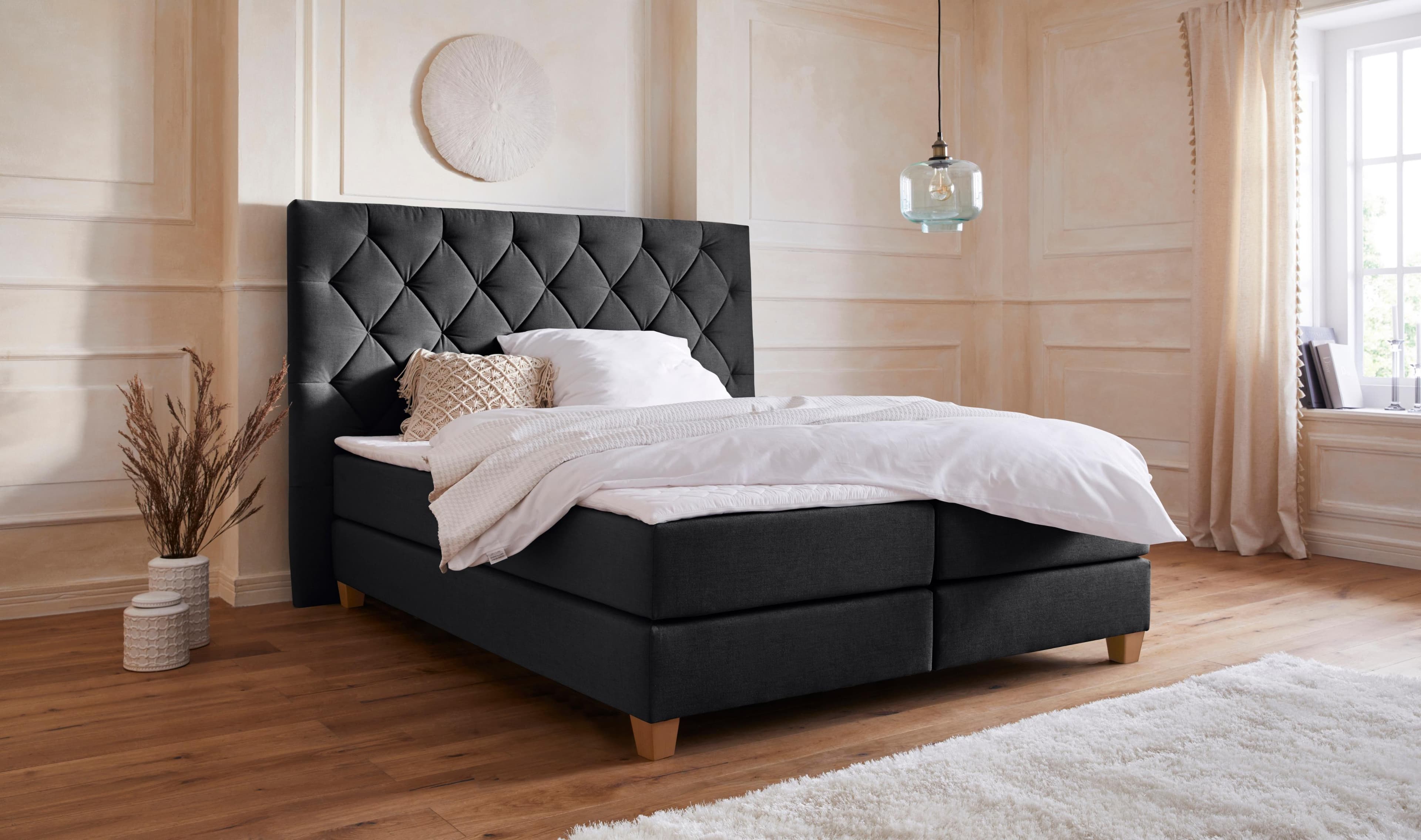 Home Affaire Boxspringbett Harmones hoch Anthrazit 203x210 cm