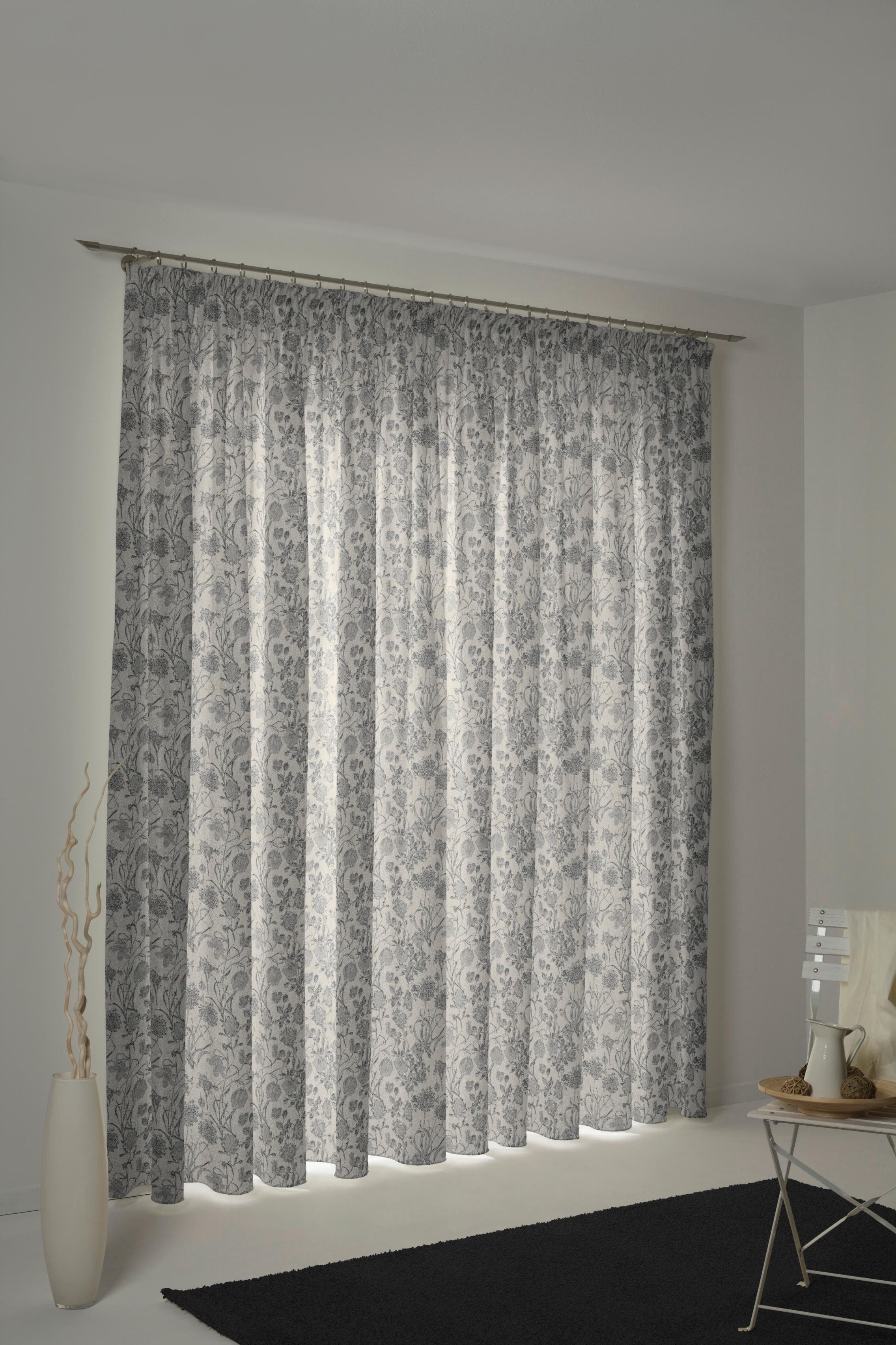 Vorhang ADAM "Flower Cuvée" Jacquard Schwarz Bio-Baumwolle