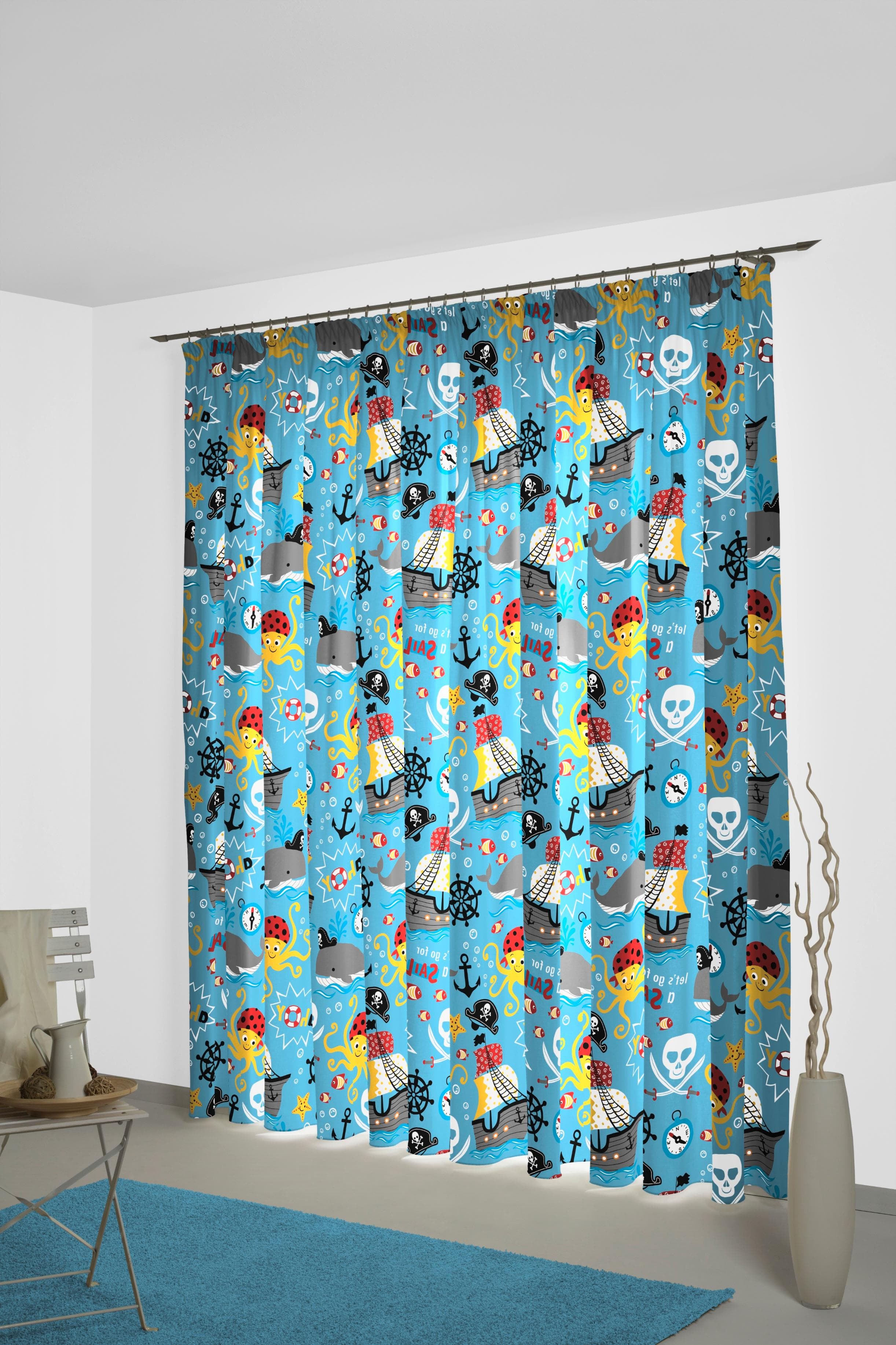 ADAM Vorhang Pirates Blau Blickdicht Bio-Baumwolle Kinderzimmer